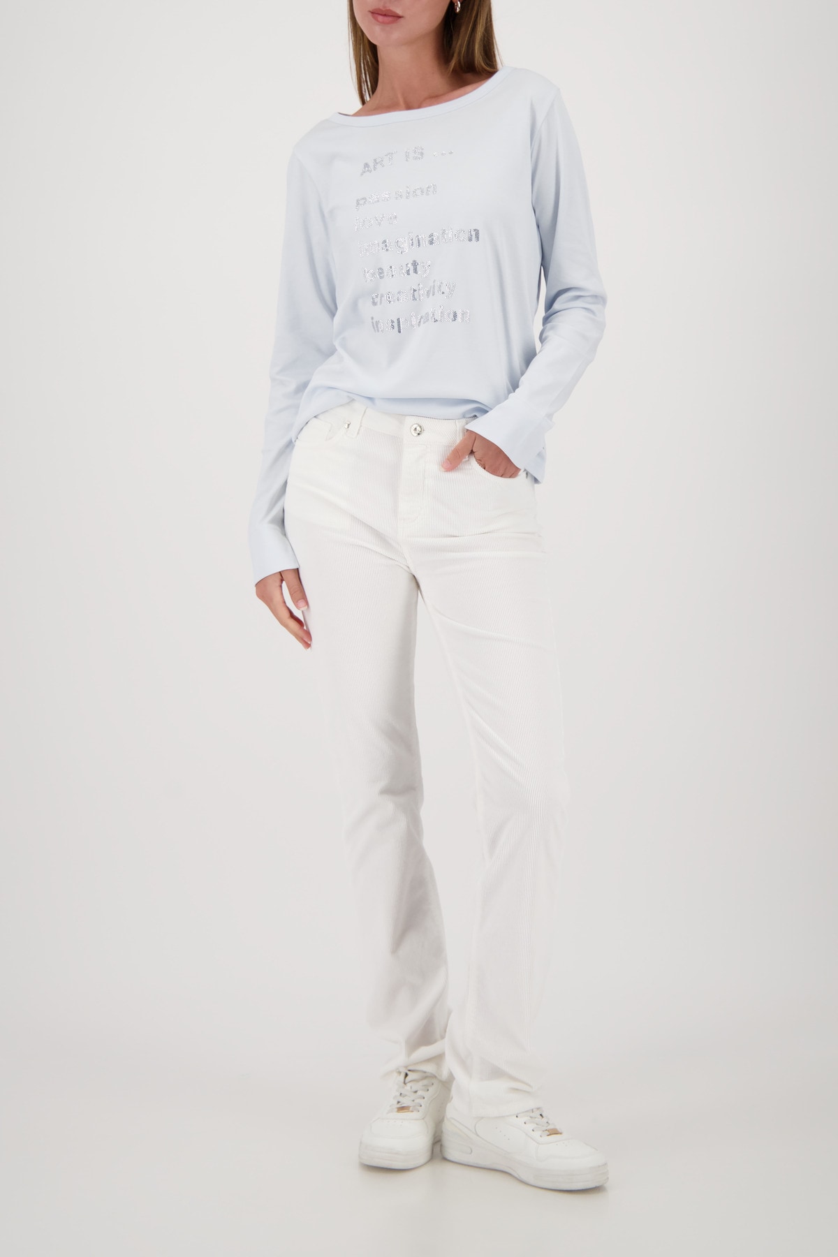 Monari T-shirt à manches longues »Shirt Schmuckschrift« Regular fit mit U-Boot-Ausschnitt