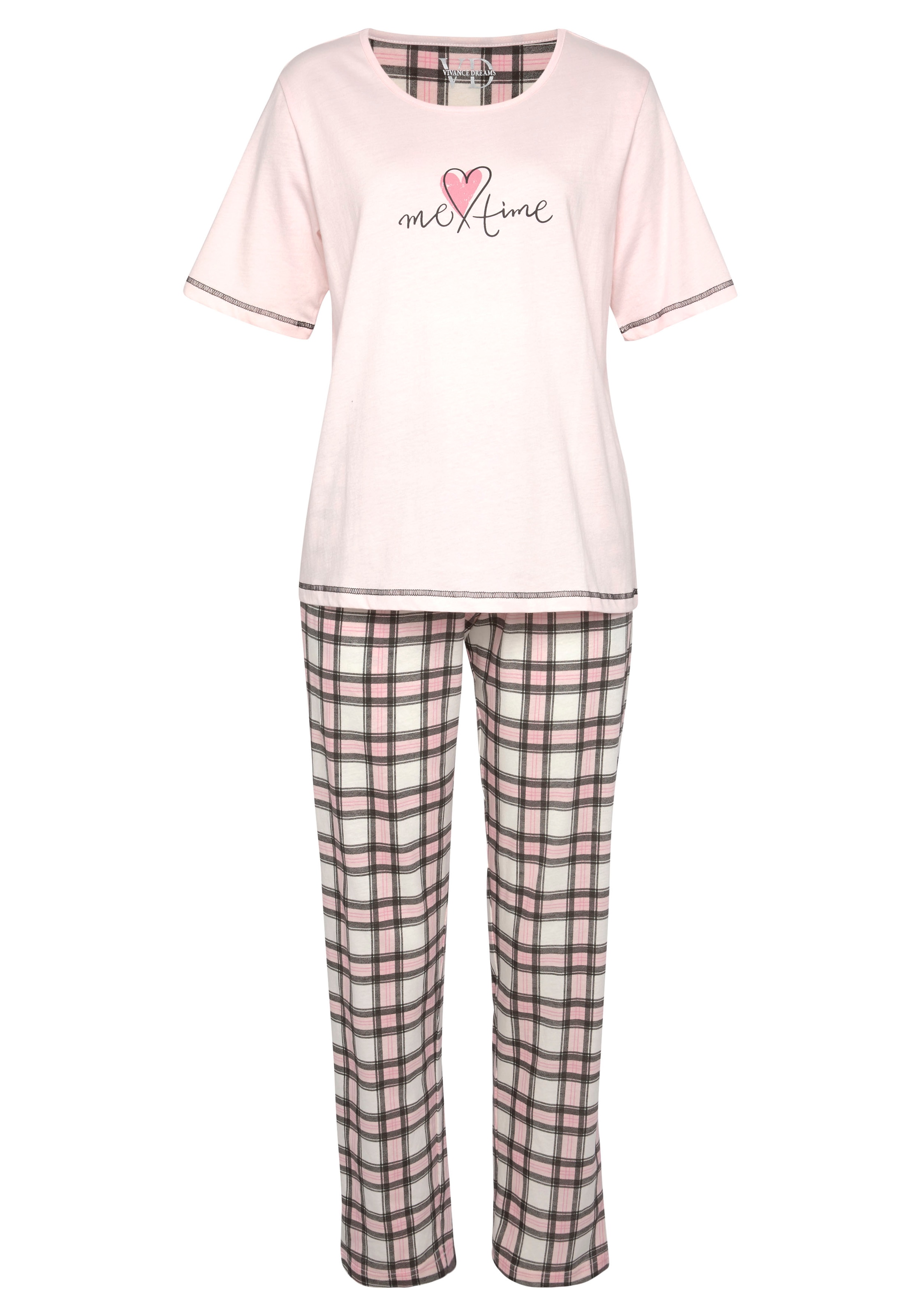 Vivance Dreams Pyjama, (Packung, 4 tlg., 2 Stück), im Doppelpack mit Karomuster