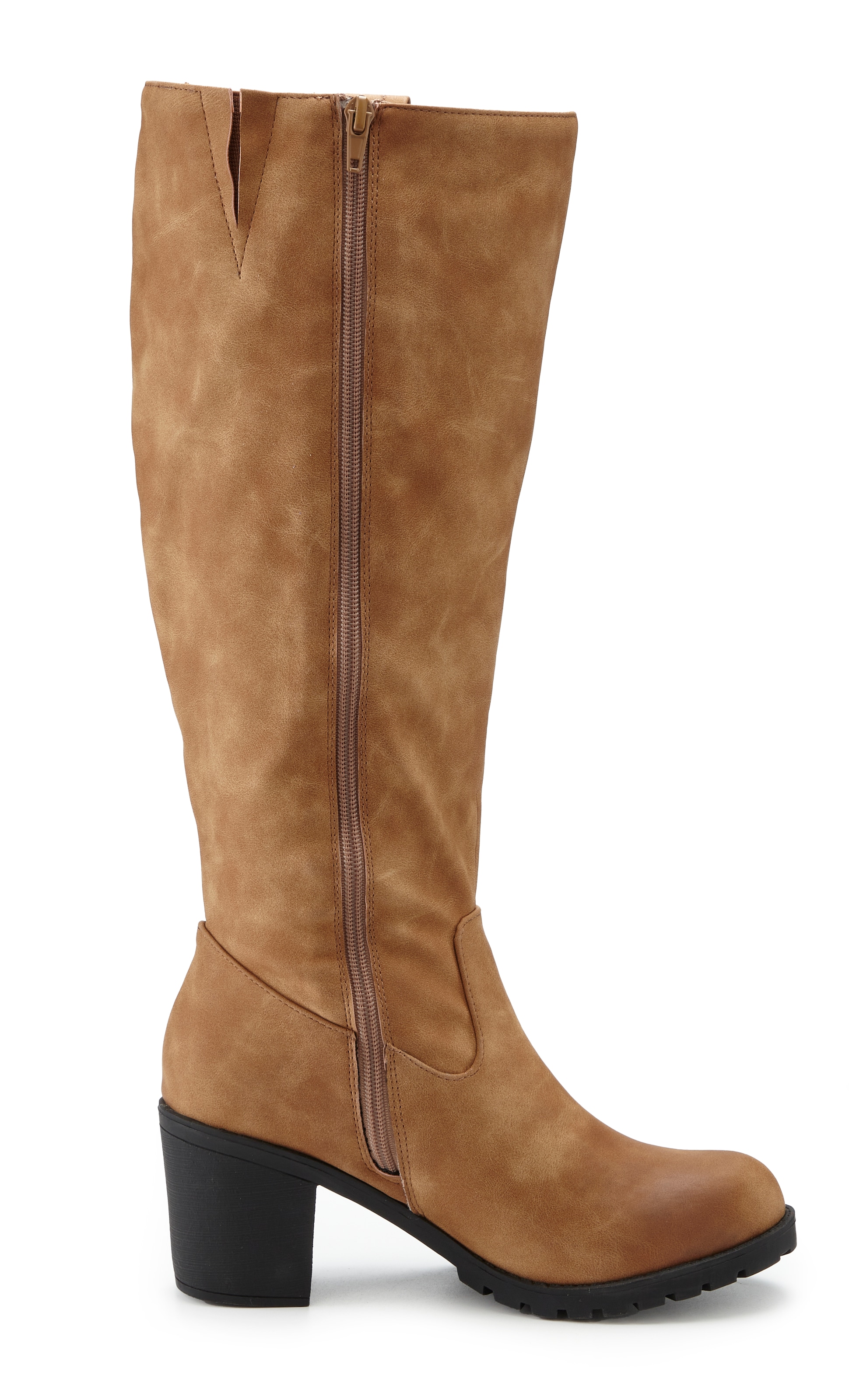 LASCANA Weitschaftstiefel, Stiefel, Stiefelette, langer Stiefel, Blockabsatz, Cowboy Stil VEGAN
