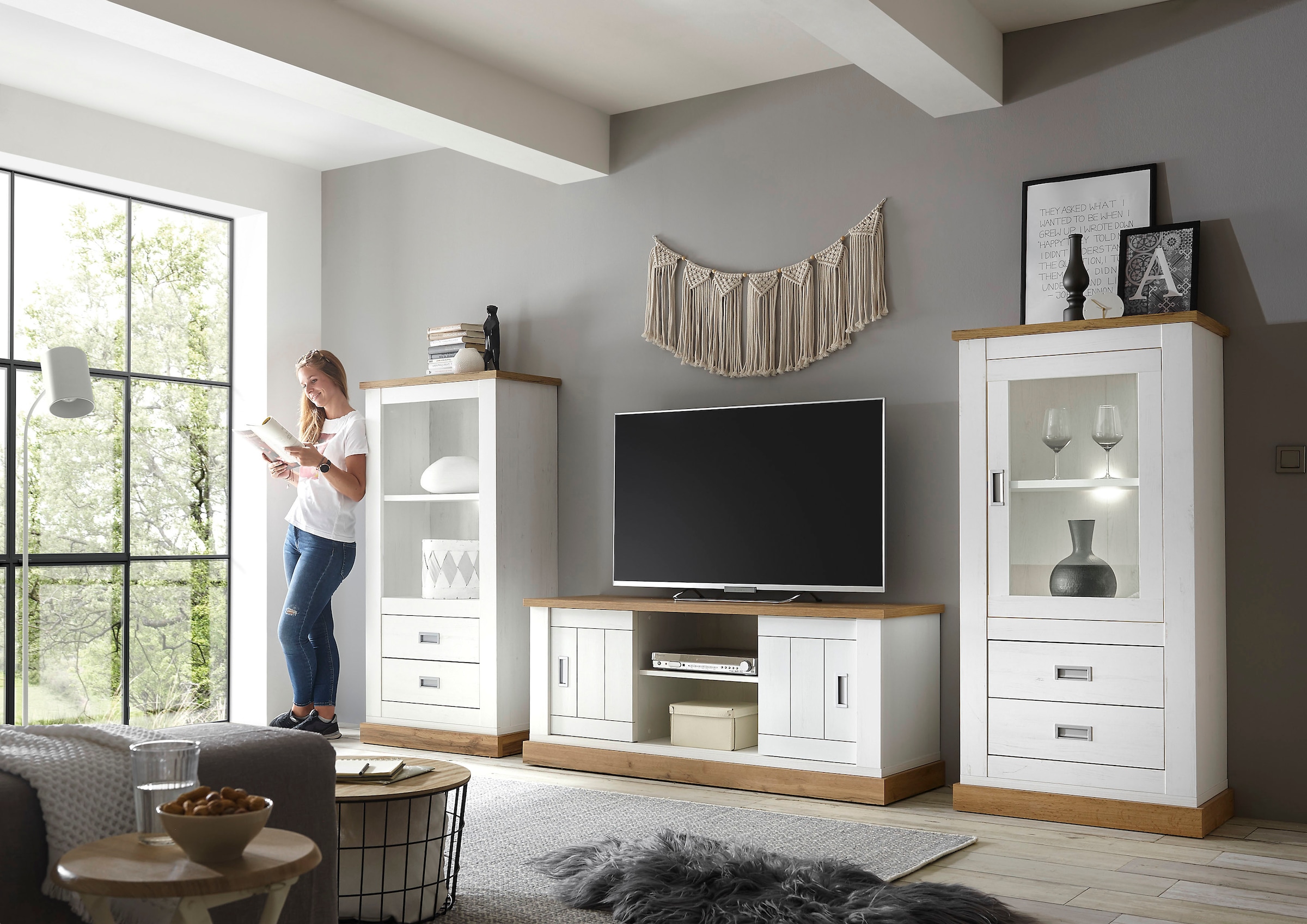 Home affaire Wohnwand »Orlando«, (3 St., 1 Standregal. 1 Lowboard, 1 Vitrine)