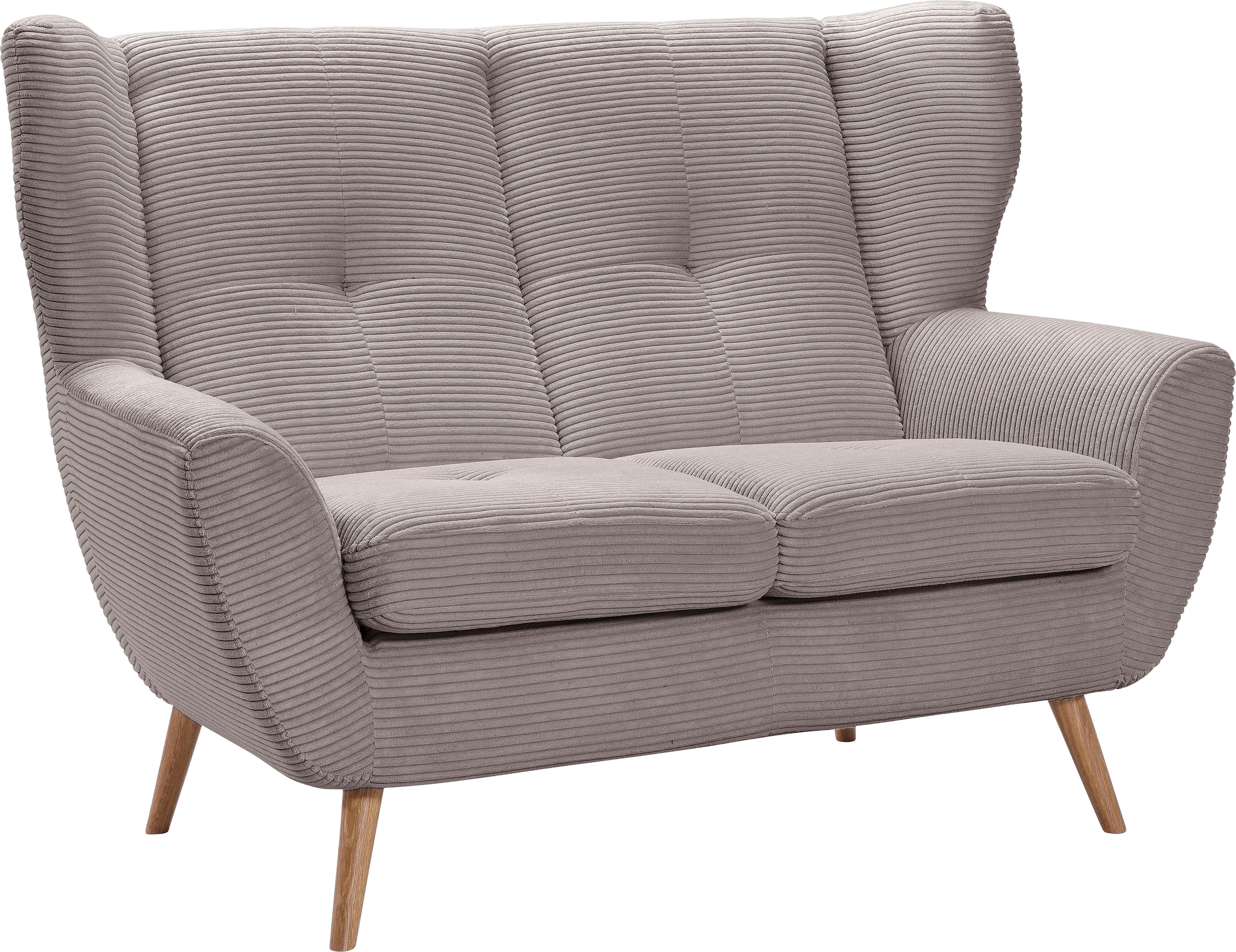 Image of exxpo - sofa fashion 2-Sitzer "ALVESTA, Loungesofa, Küchensofa, hoher Sitzkomfort, Ohrenbackensofa" gemütliche Rückenlehne, mit Knopfheftung und hohen Holzfüssen, in Cord
