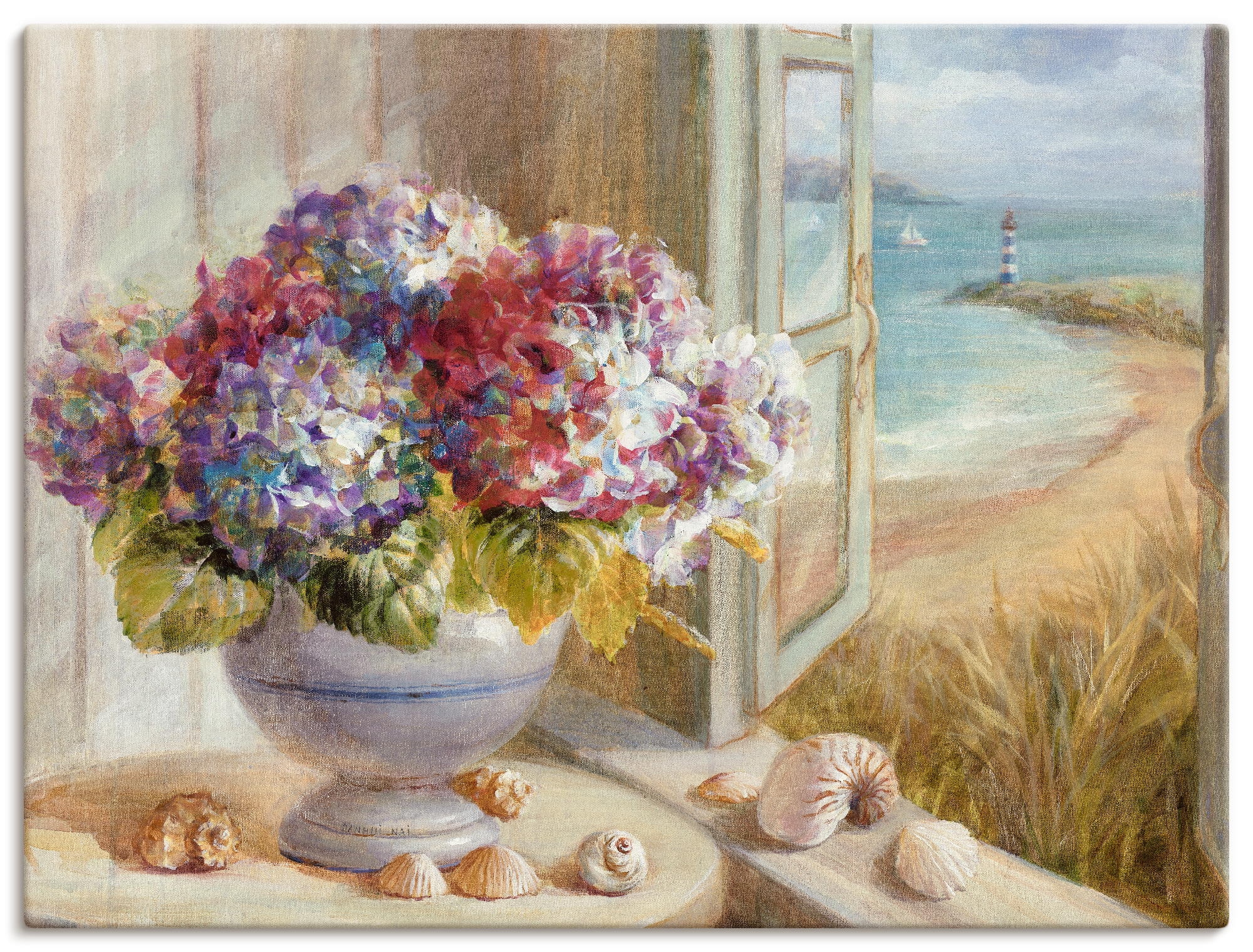 Image of Artland Leinwandbild "Küsten Hortensie" Arrangements 1 Stk. tlg. auf Holzrahmen gespannt