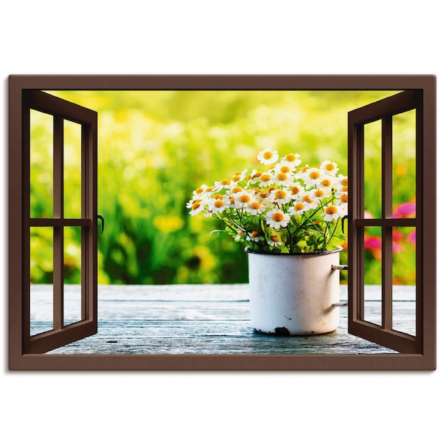 Artland Wandbild »Fensterblick Garten mit Gänseblümchen«, Blumen, (1 St.),  als Alubild, Leinwandbild, Wandaufkleber oder Poster in versch. Grössen  kaufen