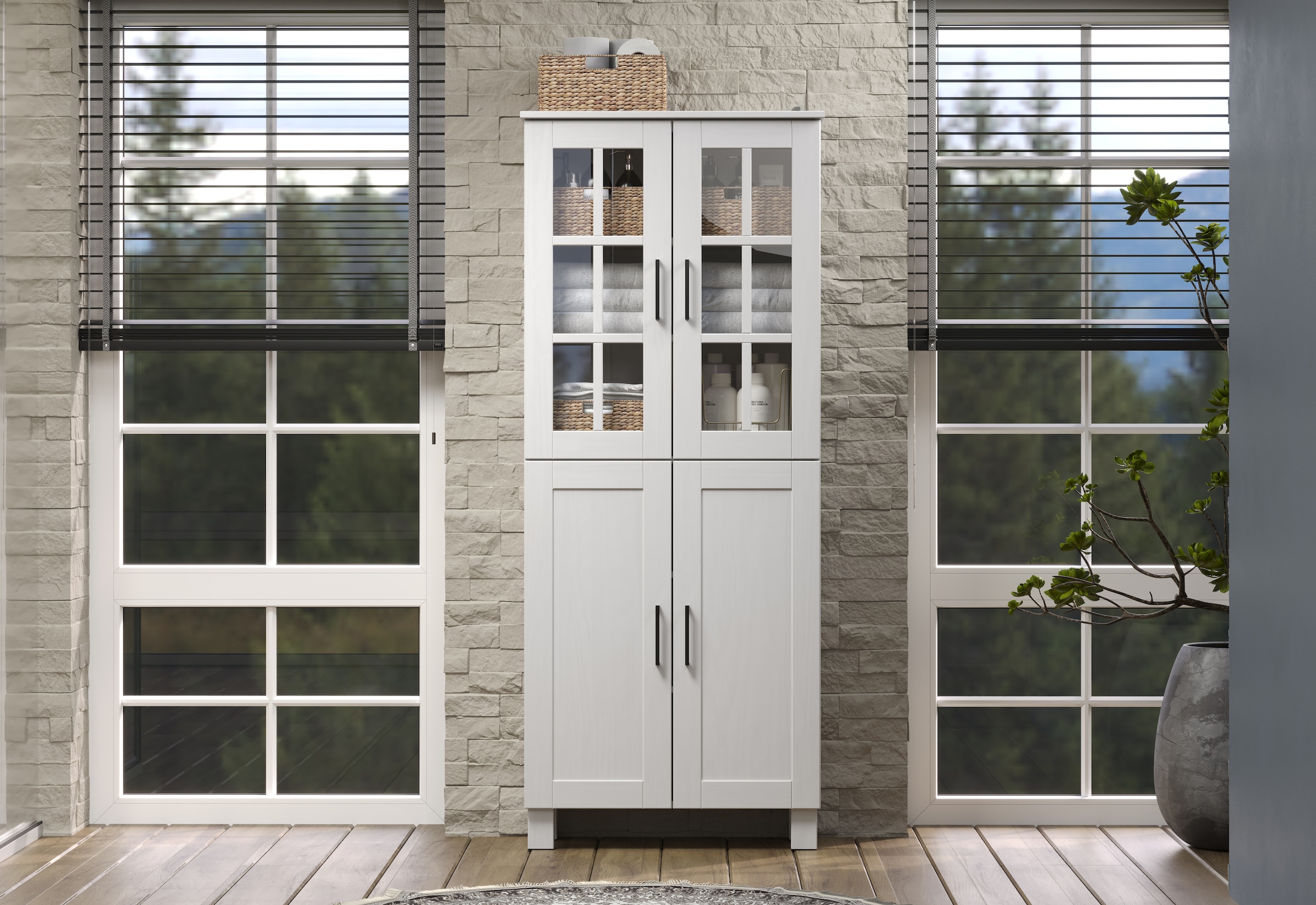 welltime Hochschrank »Ulea«, (1 St.), Breiter Badschrank aus Massivholz - Masse (B/T/H) 70/30/170 cm
