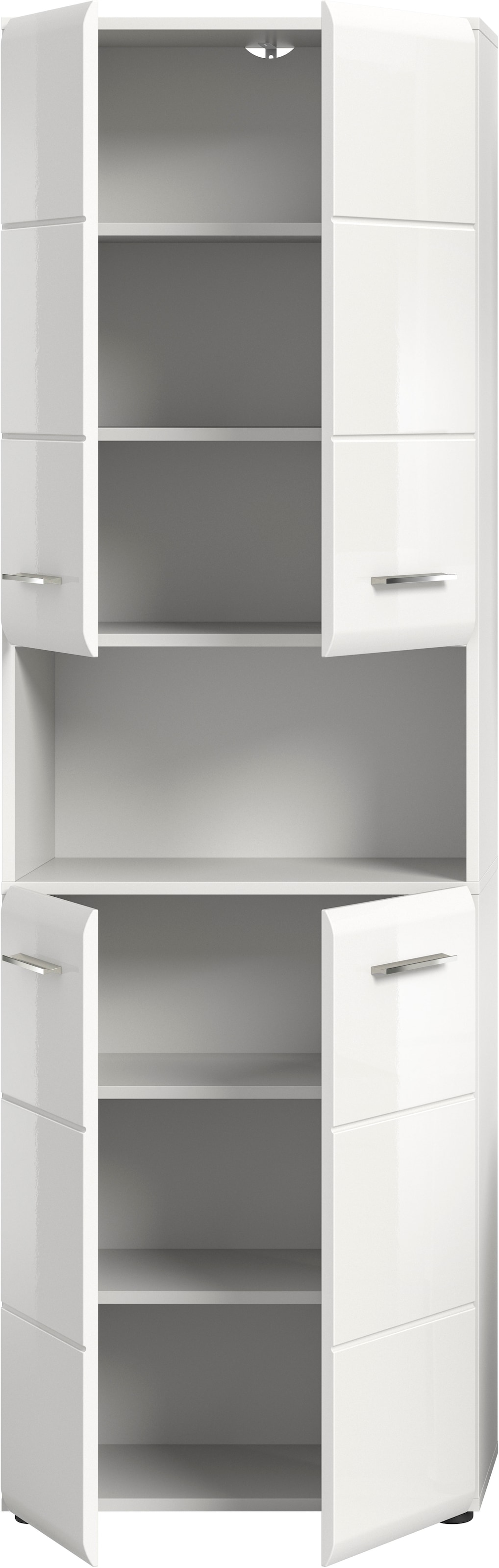 INOSIGN Stauraumschrank »FLORENZ, TOPSELLER!, Höhe 185 cm, 4 Türen, 4 Fachböden, 1 offenes Fach«, (1 St.), hochwertige MDF Front, Griff chromglänzend, Badschrank, Bad