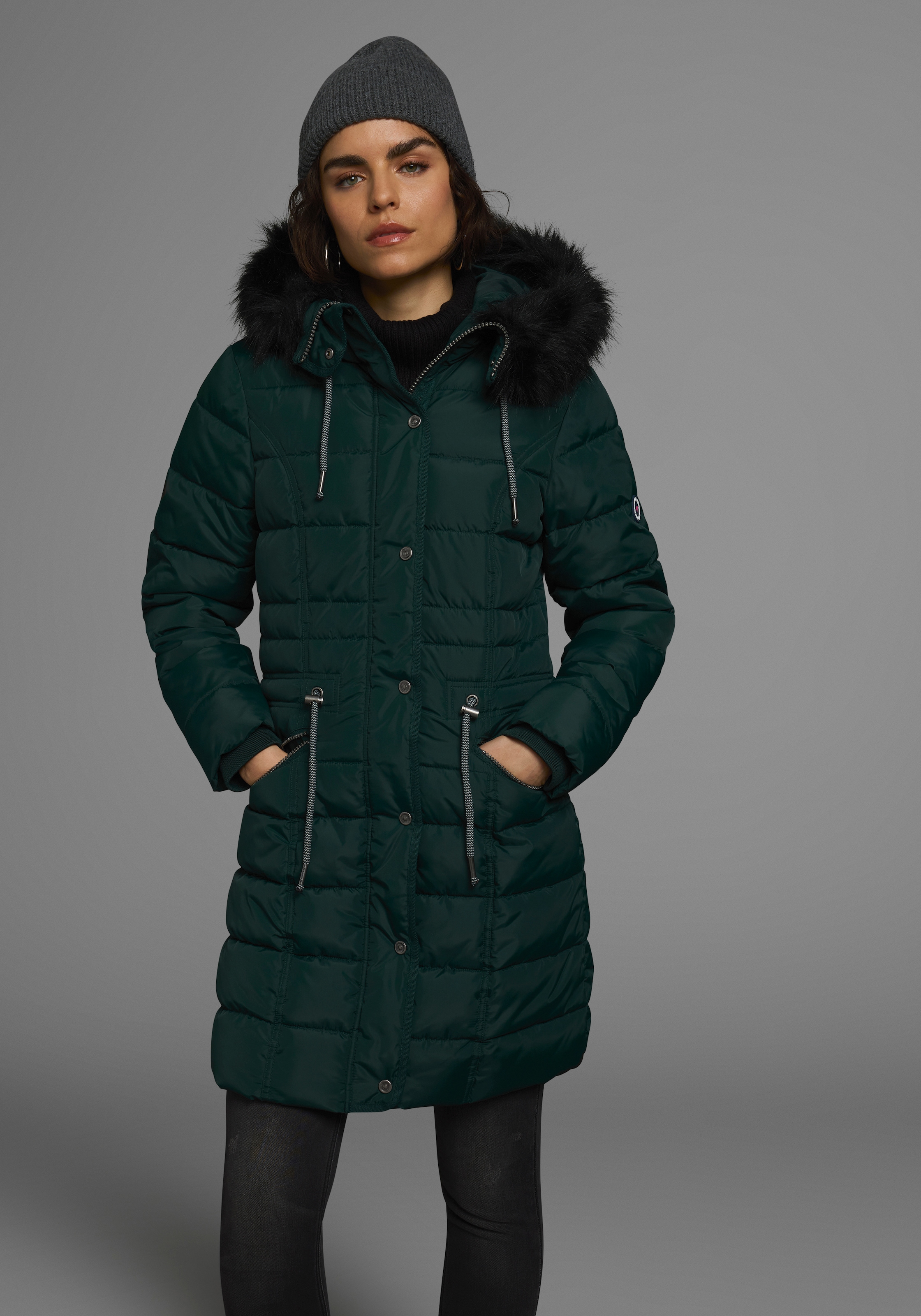 KangaROOS Steppjacke, mit Kapuze, figurbetonter Schnitt, mit Reissverschlusstaschen