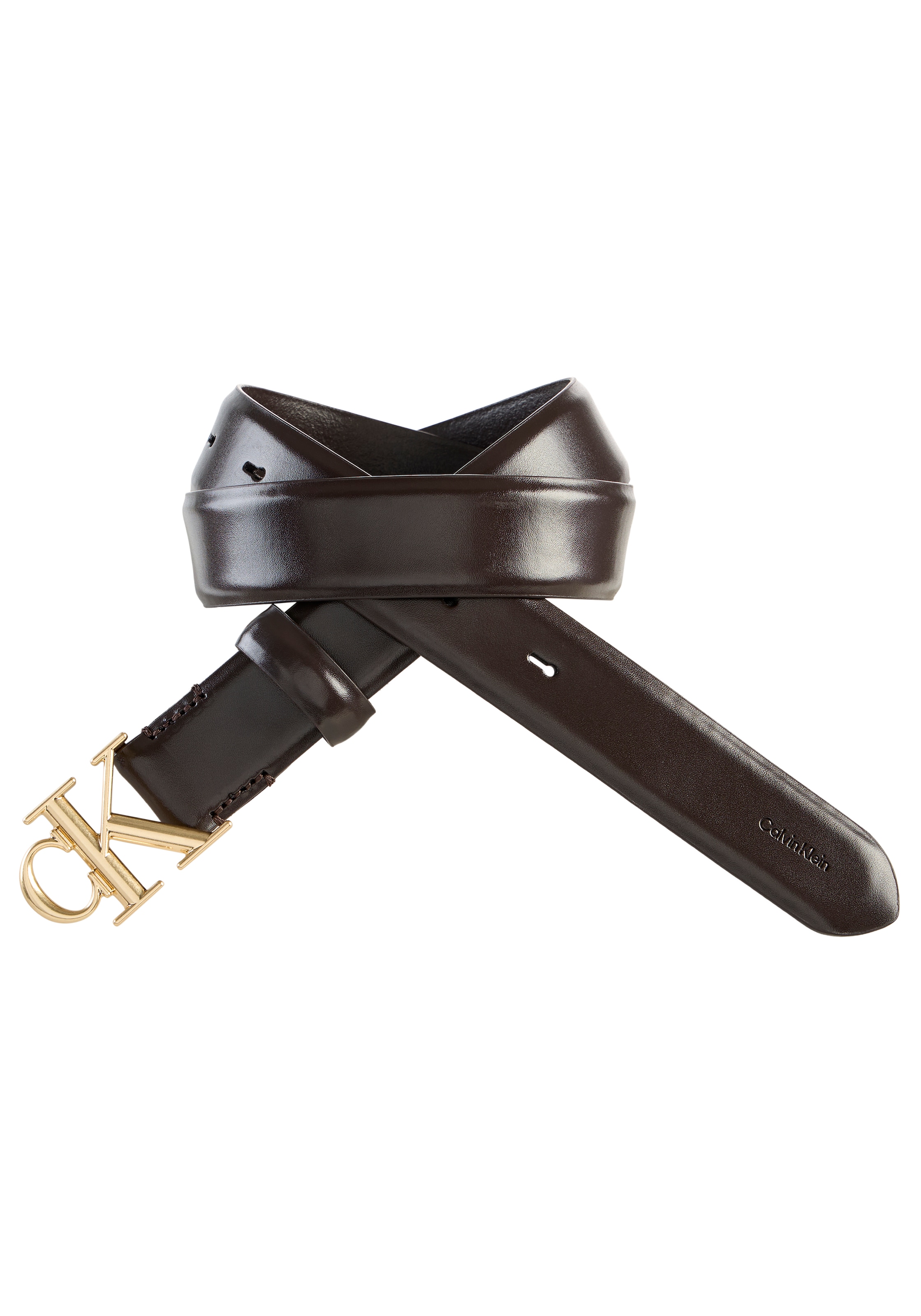 Calvin Klein Ledergürtel »ROUND CK BUCKLE 30MM BELT SMOOTH« Grössenverstellbar mit Metallschliesse