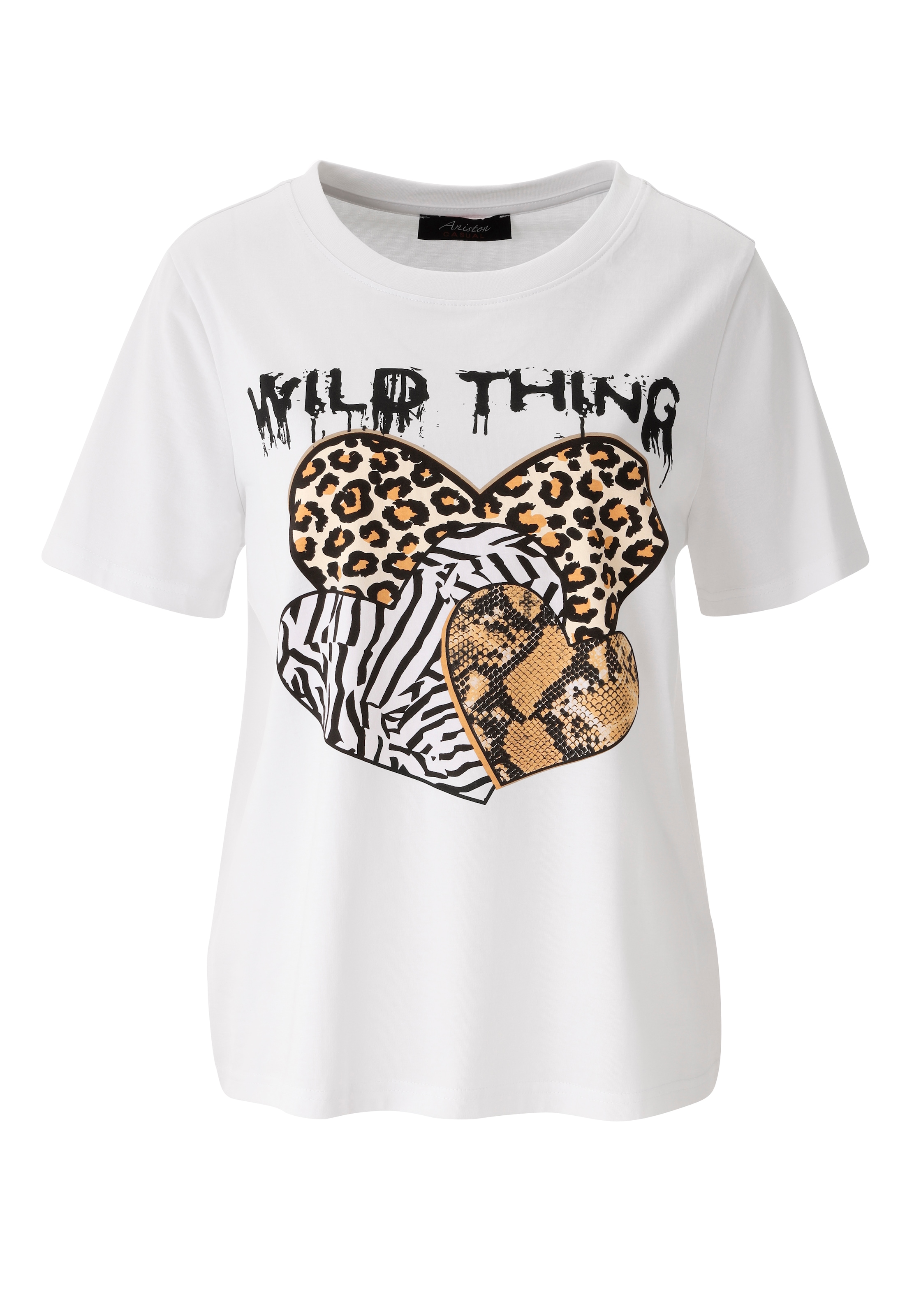 Aniston CASUAL T-Shirt mit Herzen, Animal-Drucken und Statement-Schriftzug