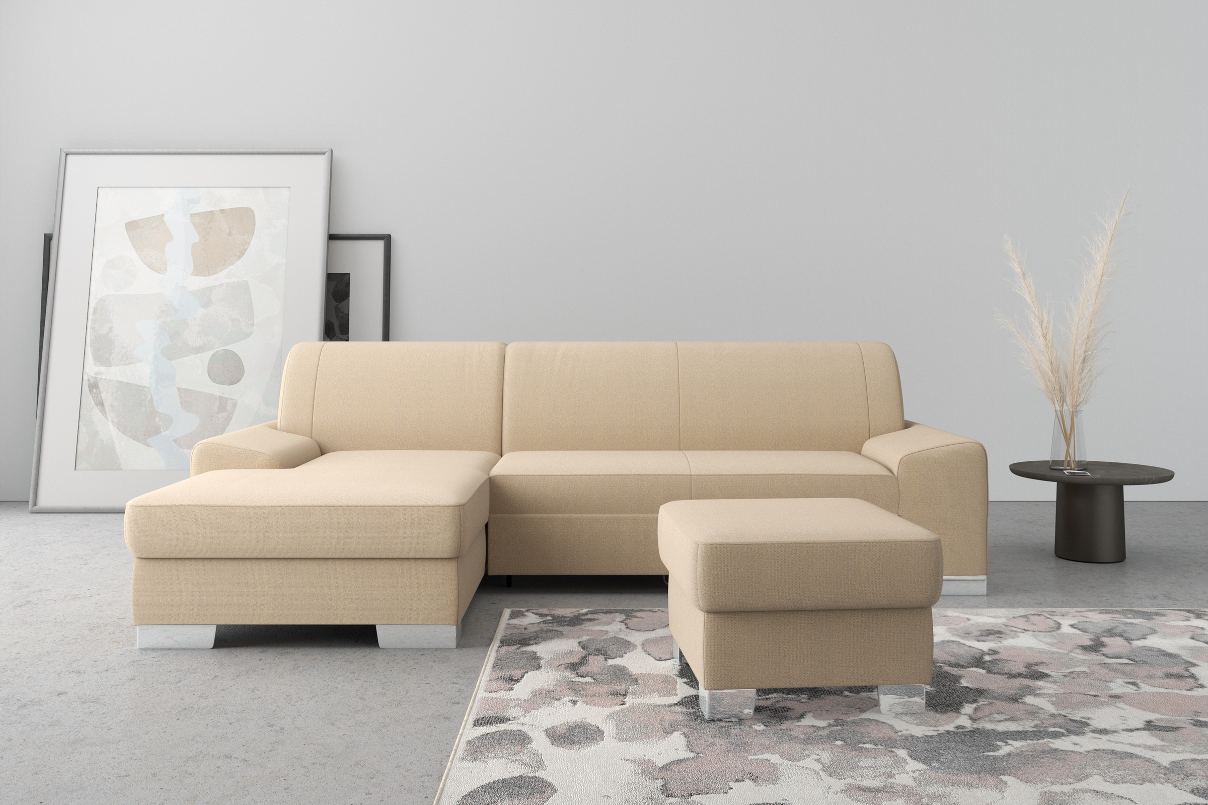 Image of DOMO collection Ecksofa "Anzio L-Form, whlw. Bettfunktion, Federkern, hochwertig, Breite 271 cm" Mit Bettfunktion, Recamiere links, Chenille-Struktur, cappucino