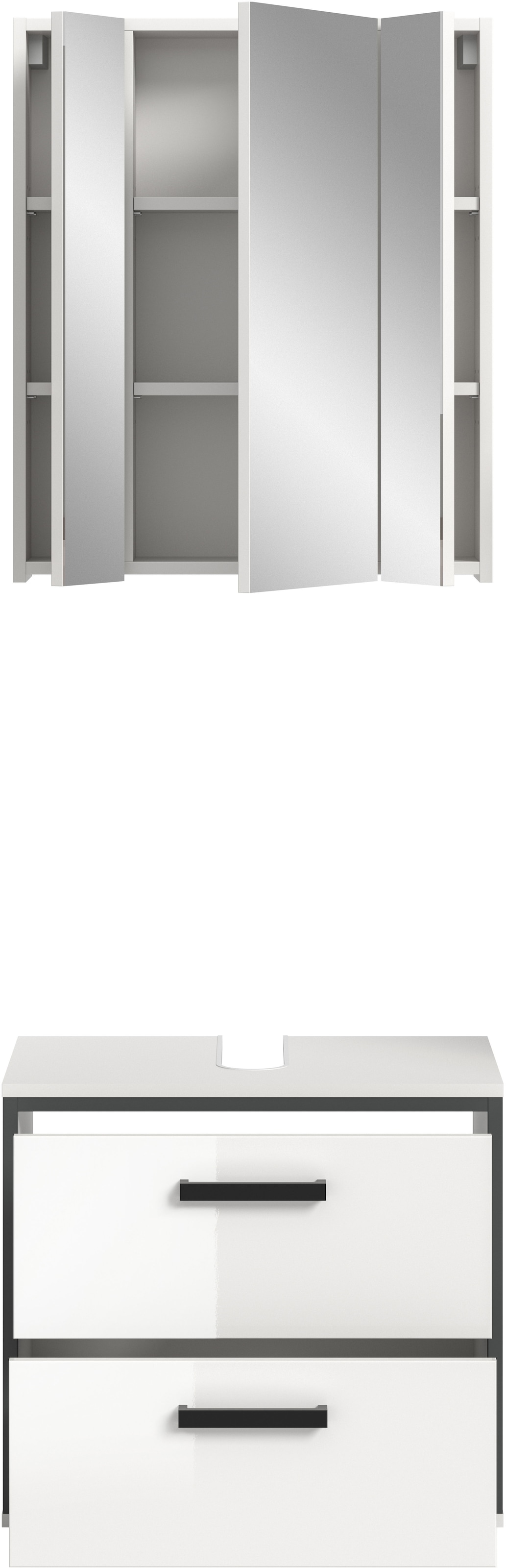 welltime Ensemble de meubles de salle de bain »KAJO, 2-tlg. Badkombination, weiss hochglanz,« Set, Set, best. aus: 1 Waschbeckenunterschrank, 1 Spiegelschrank, 2 cuis tlg.