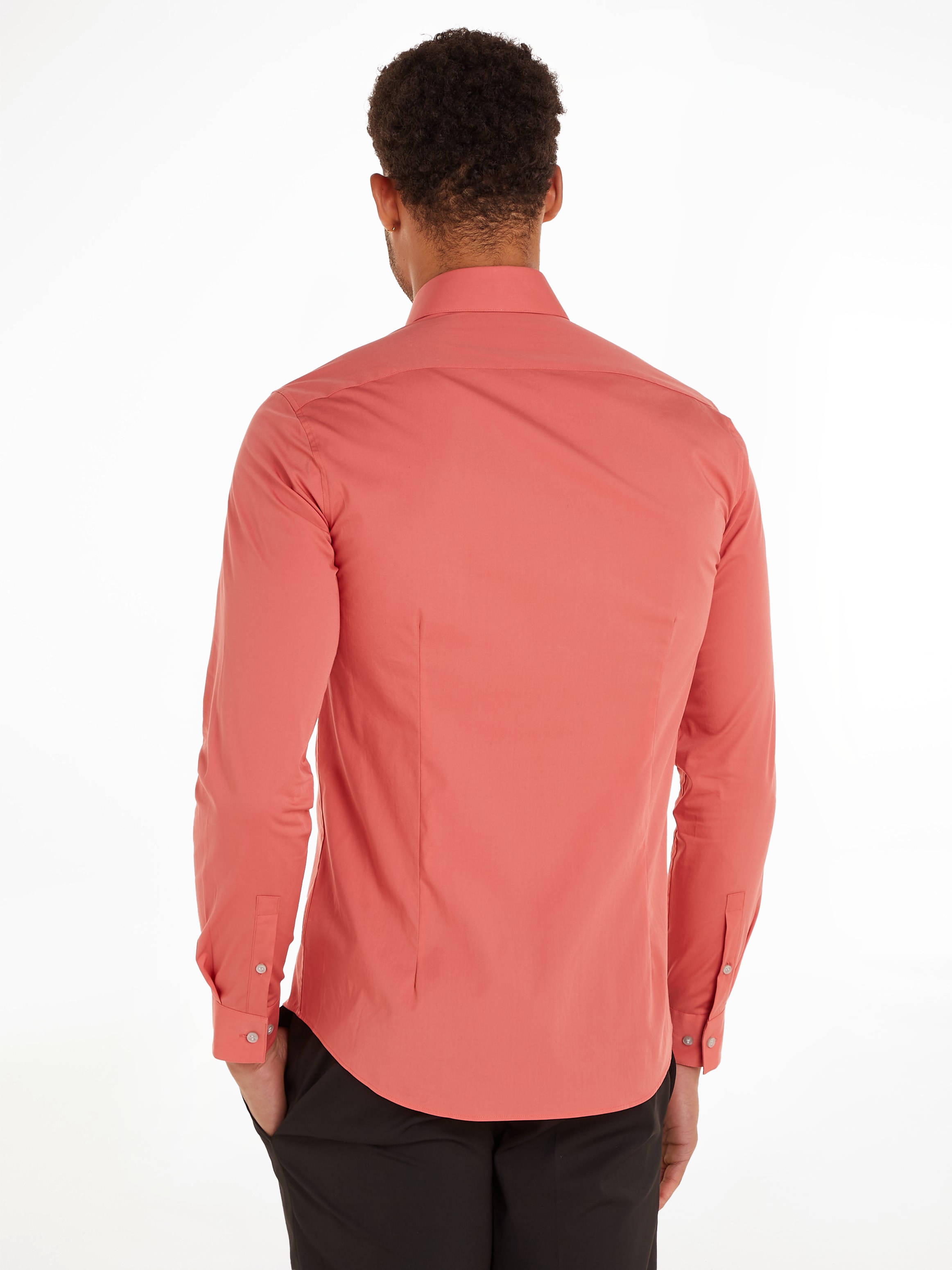 Calvin Klein Businesshemd »POPLIN STRETCH SLIM SHIRT«, mit Kentkragen, Logoprint auf Brusthöhe
