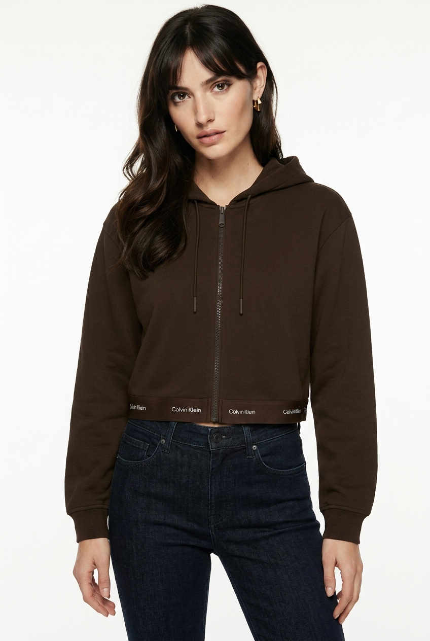 Calvin Klein Jeans Sweat à capuche »LOGO WAIST CROPPED« avec capuche, coupe courte, logo sur la ceinture