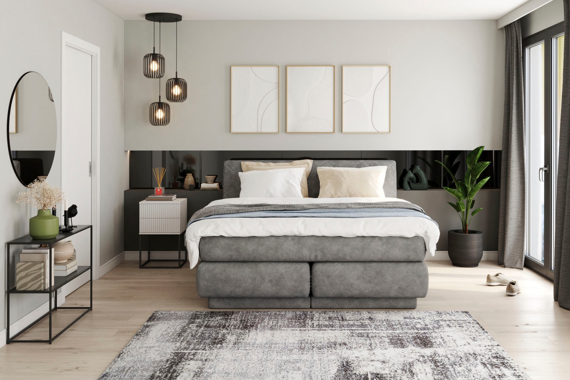 Schlafkontor Nachtkommode »Marle Nachtkonsole, Nachtkästchen auf Metall-Fussgestell« Schubkasten in Rillenoptik auf schwarzem Metallgestell