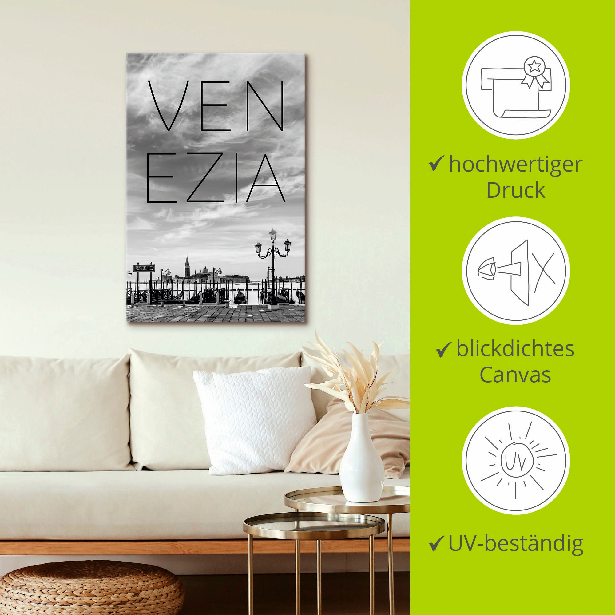 Artland Tableau sur toile »Gondeln am frühen Morgen in Venedig« 1 cuis tlg. auf Holzrahmen gespannt