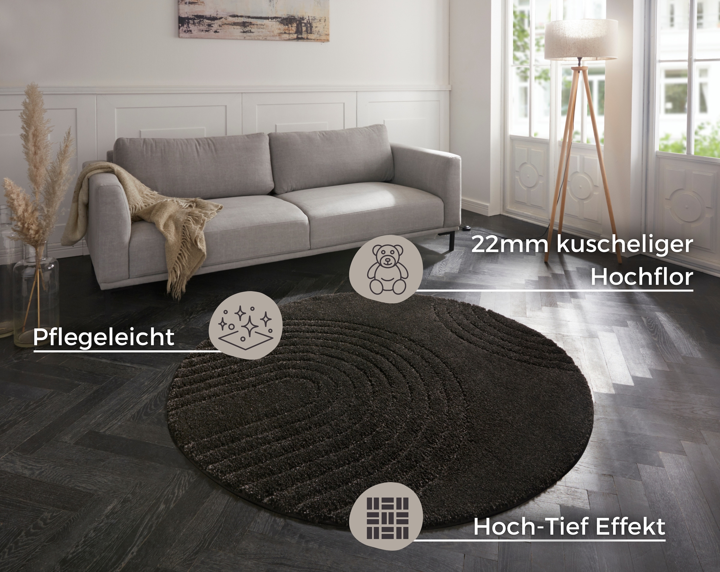 HANSE Home Designteppich »Fergus«, rund, Shaggy, Weich, Skandi, Flauschig, Teppich, Wohnzimmer, Schlafzimmer