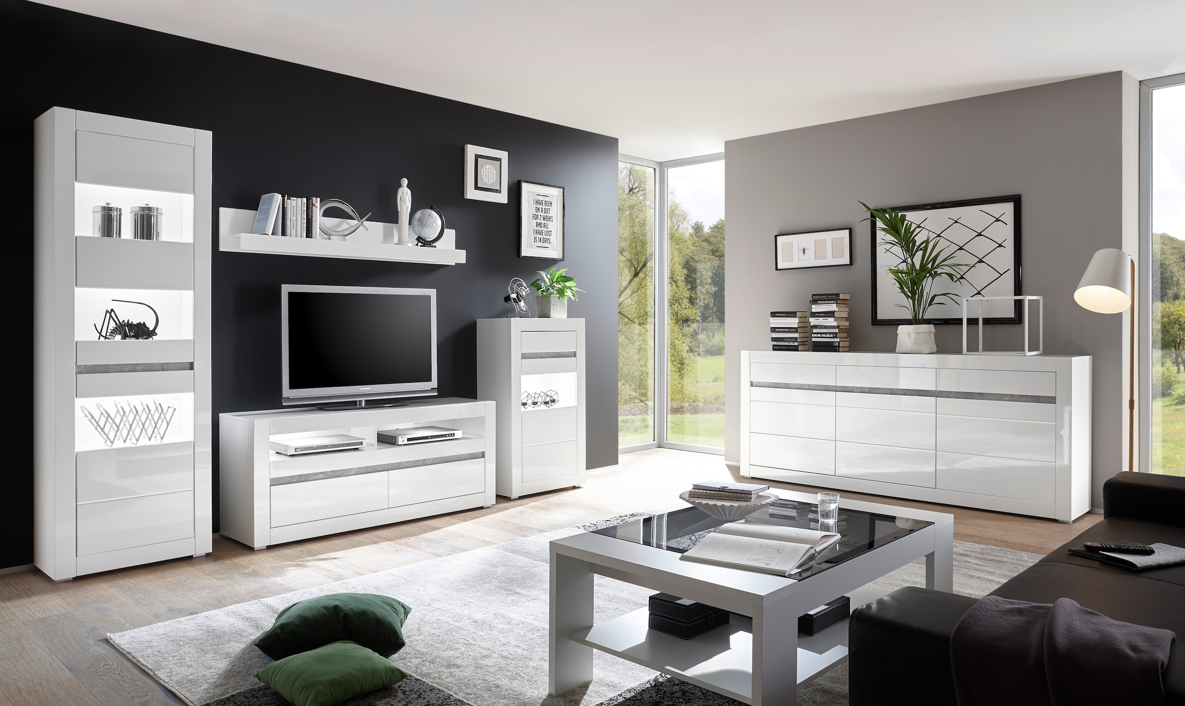 INOSIGN Wohnwand »Carat«, (Set, 4 St.), wird jeweils mit zwei Leisten angeliefert, 1 x grau, 1 x weiss
