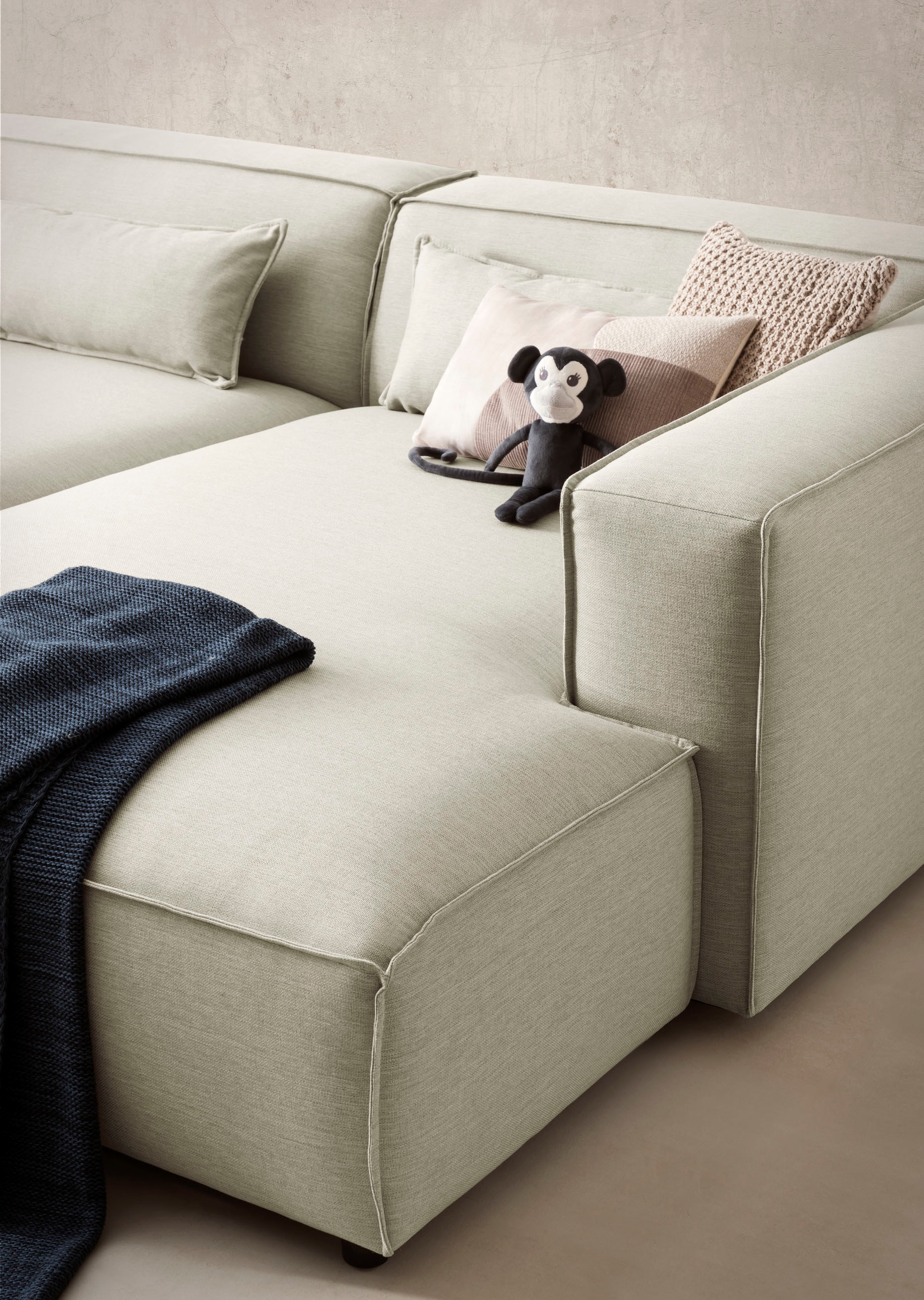 LeGer Home by Lena Gercke Ecksofa »PIARA XXL, Big-Sofa, Cord, Leinenoptik o. Strukturstoff, L-Form« wahlweise Ottomane rechts/links, Kedernaht, extra tiefe Sitzfläche