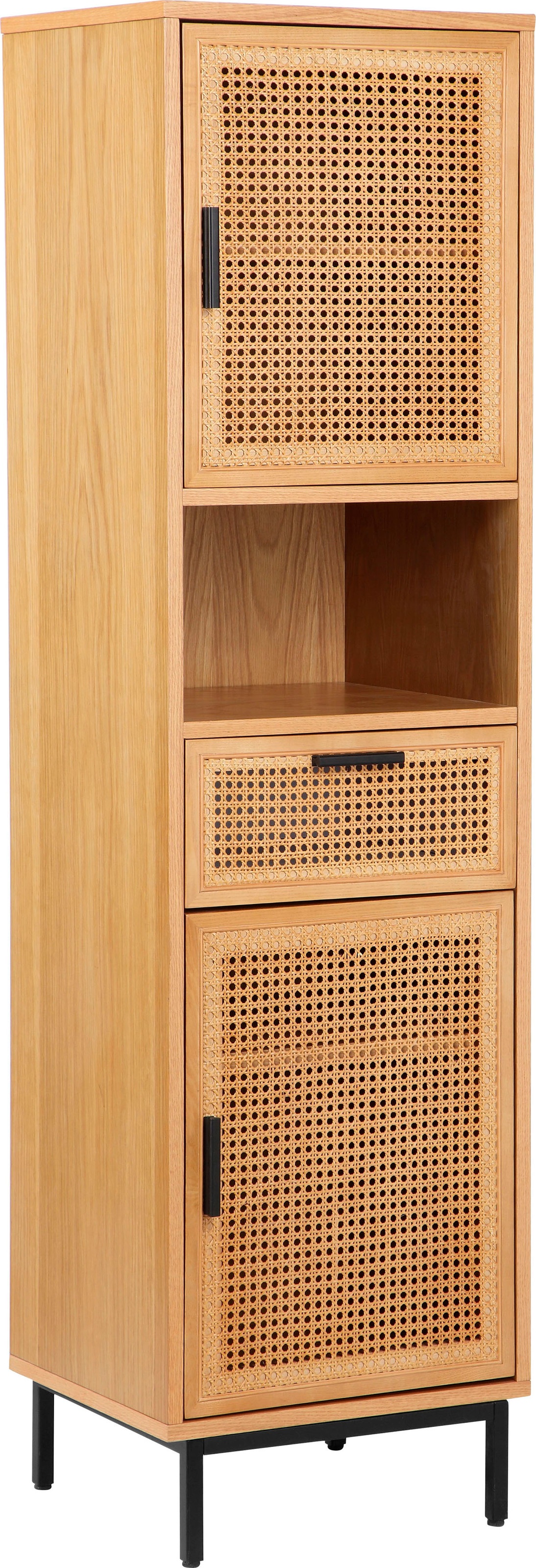 Image of COUCH♥ Hochschrank »Feines Geflecht«, Rattan Einsatz, viel Stauraum, 1 Schublade, 2 Türen, 5 Fächer bei Ackermann Versand Schweiz