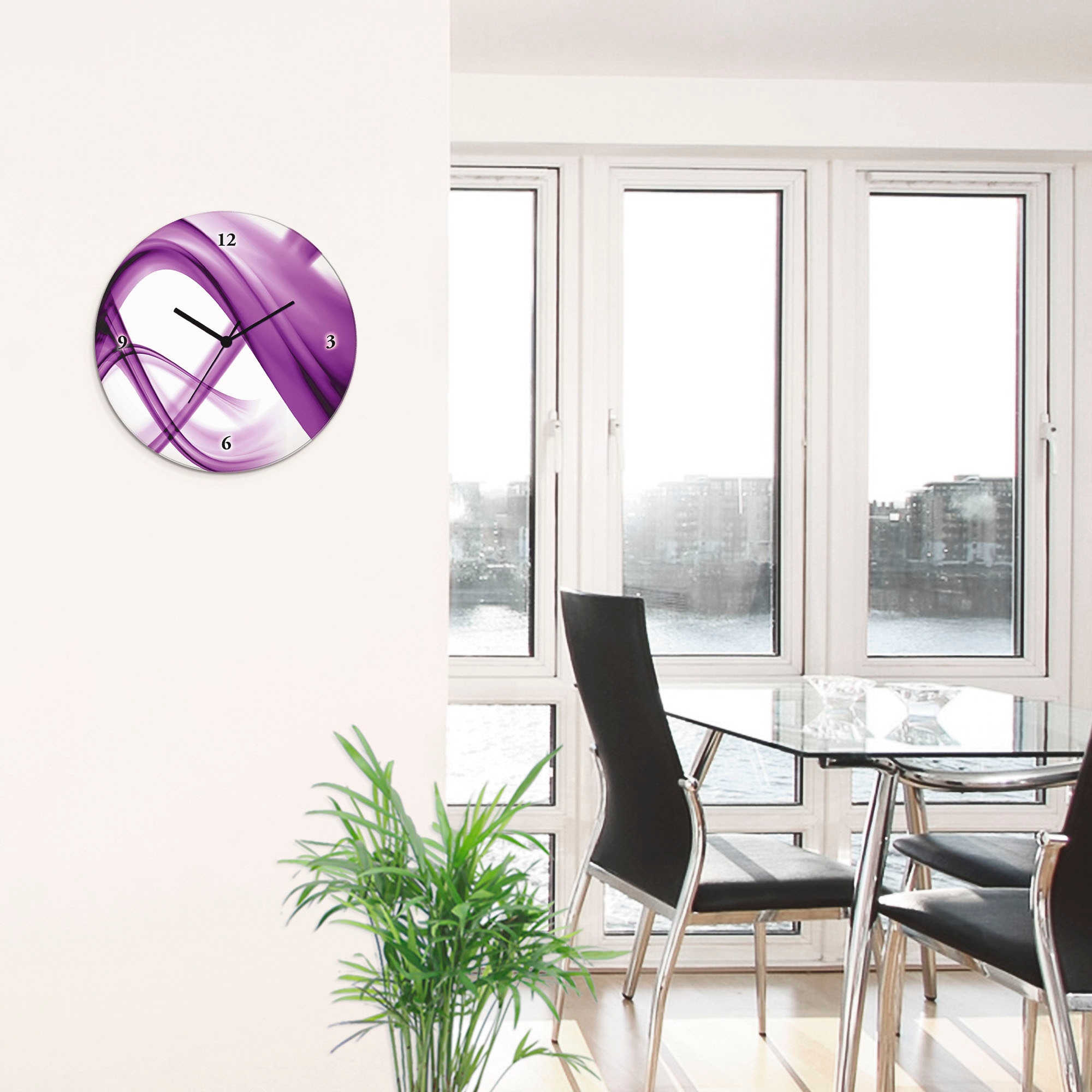 Artland Horloge murale »Abstrakte Komposition (violett)« au choix avec mouvement quartz ou radio, silencieux sans tic-tac