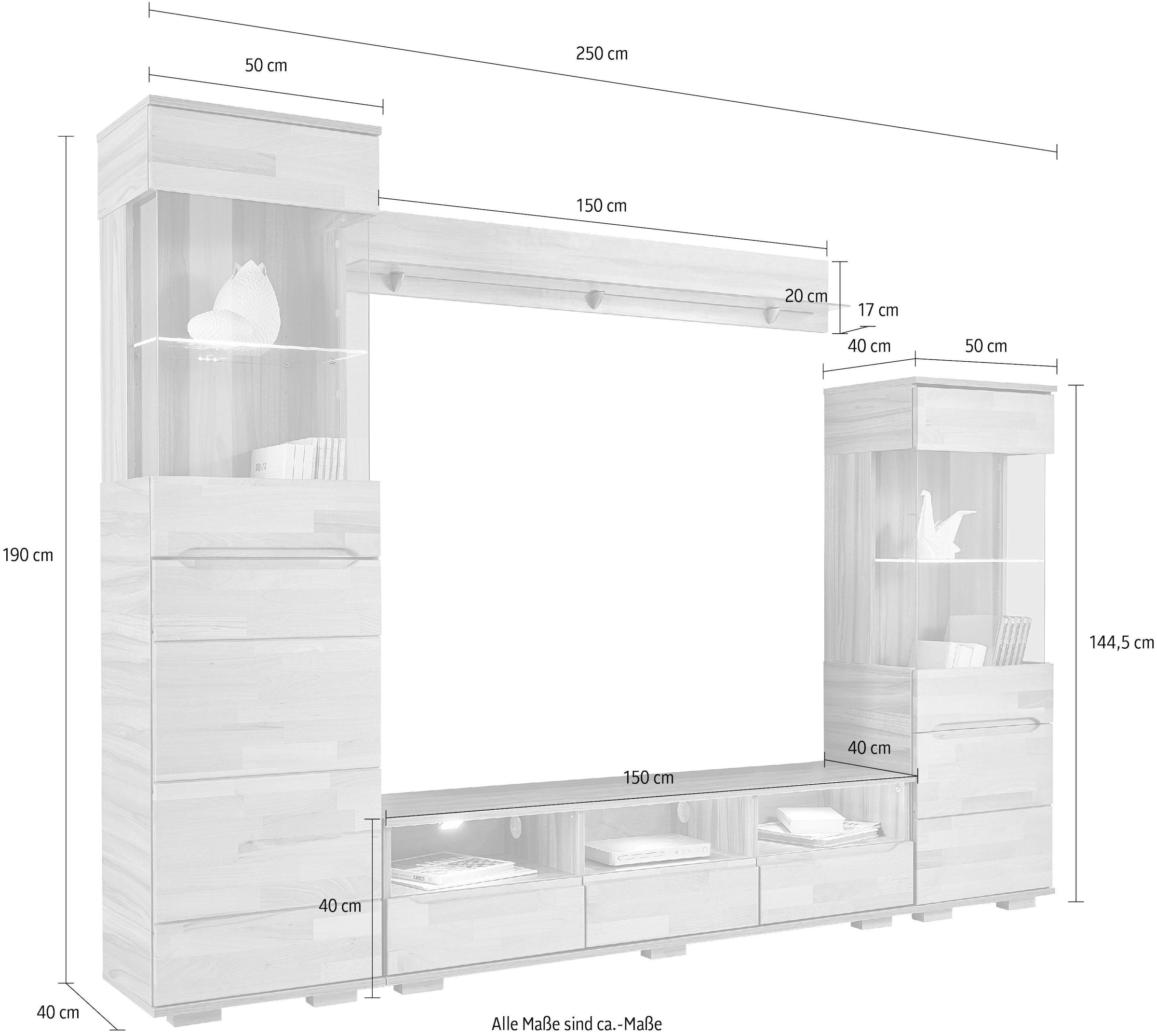 Home affaire Wohnwand »Vetro«, (Set, 4 St.), teilmassives Holz