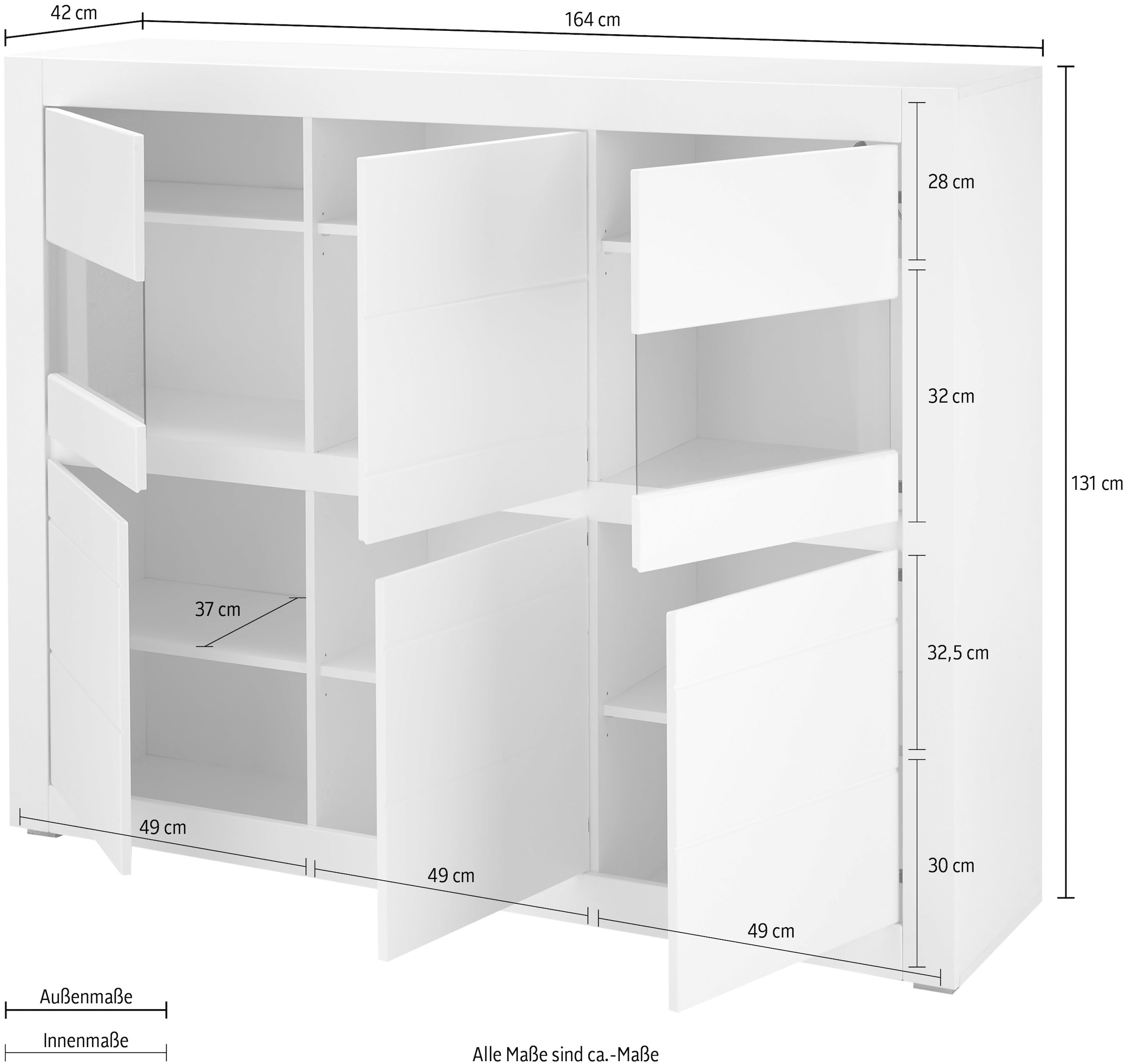 INOSIGN Highboard »Chester, moderne Kommode, Schrank mit Stauraum, Sideboard in Weiss Matt«, (1 St.), austauschbare Blende in Griffleiste, zeitloses Design, 165 cm breit