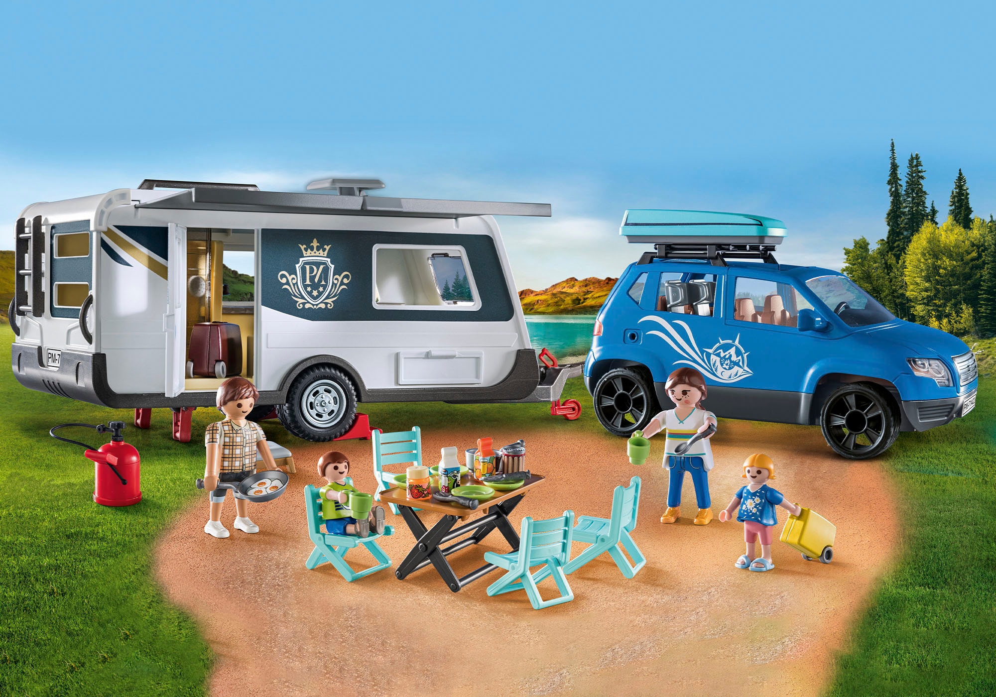 Playmobil® Konstruktions-Spielset »Wohnwagen mit Auto (71423), Family & Fun«, (128 St.)