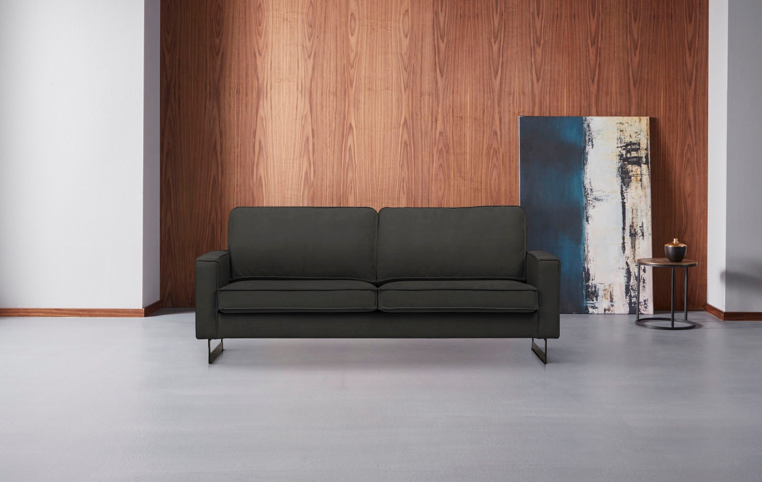 PLACES OF STYLE 3-Sitzer »Pinto, 206 cm, Cord, Chenille, Lederoptik« mit Keder, schwarze Metallfüsse, Wellenunterfederung