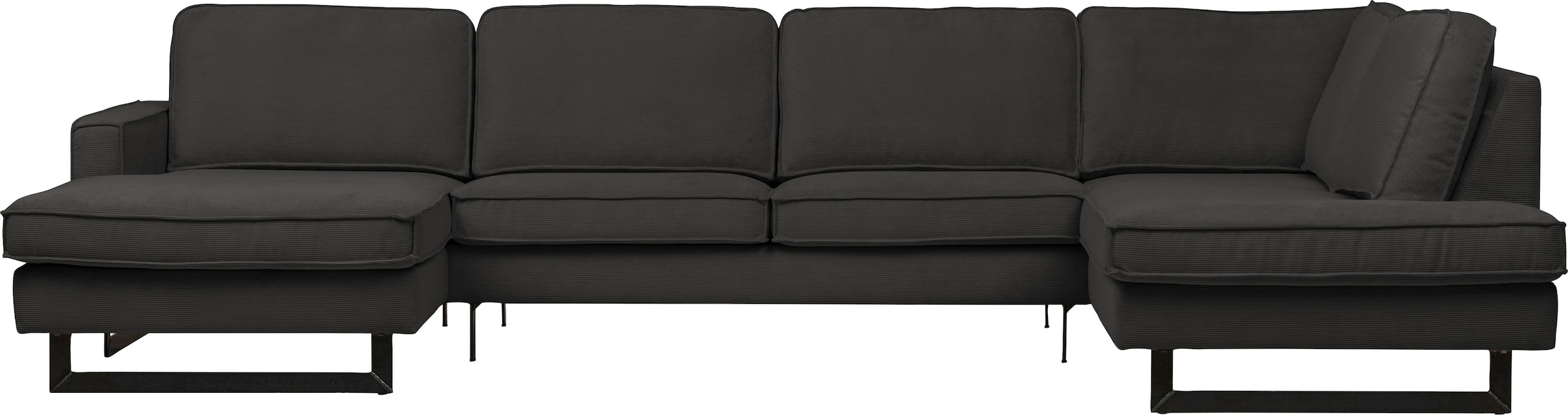 Places of Style Wohnlandschaft »Pinto, 350 cm, U-Form, XXL, mit Ottomanen«, Cord, Chenille, Lederoptik, mit Keder, Metallfüsse, Wellenunterfederung