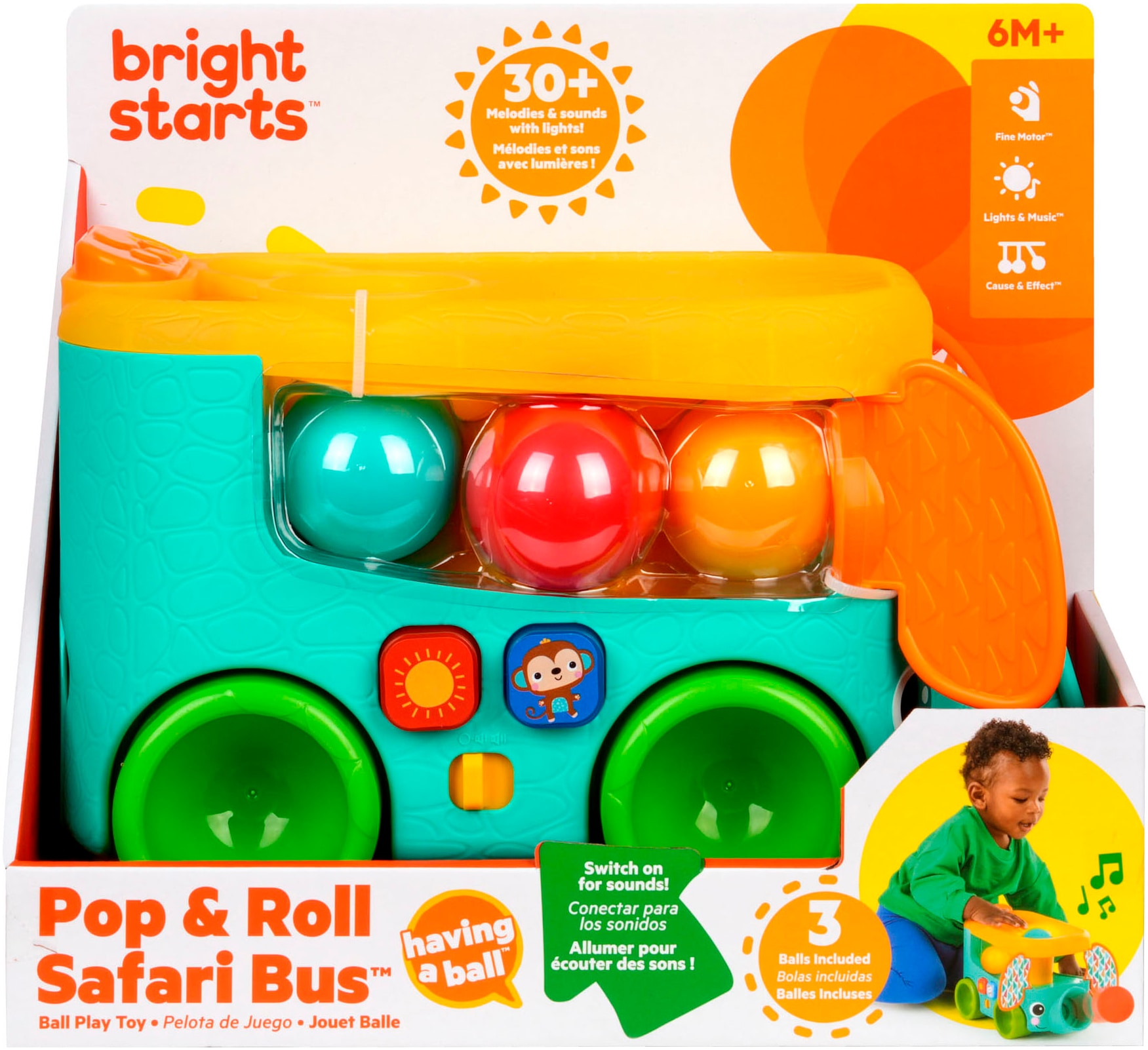 Bright Starts Jouets éducatifs »Pop & Roll Safari Bus  Ball Play Toy« mit Licht und Sound