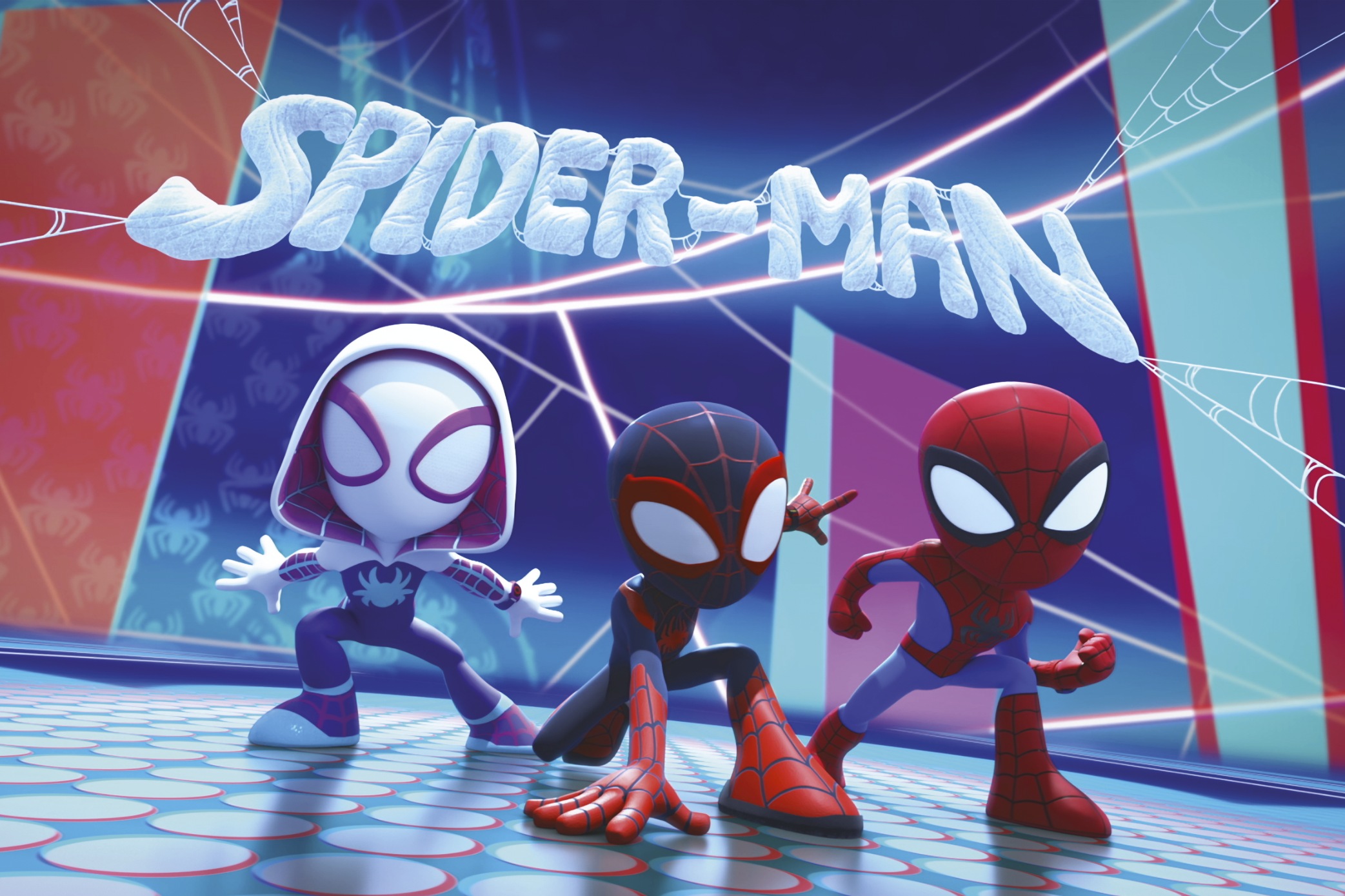 Komar Leinwandbild »Spidey and His Amazing Friends Glowy Spideys - Grösse 60 x 40 cm«, Comic, (1 St., Leinwandbild), Keilrahmenbild mit Echtholzrahmen, Kinderzimmer