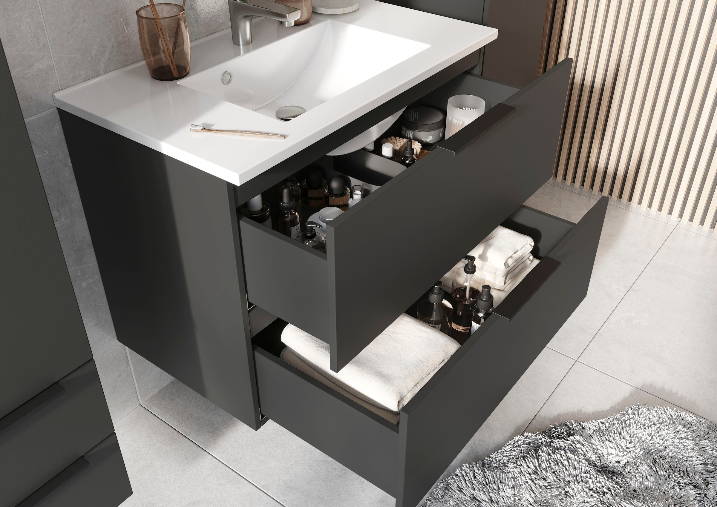 GERMANIA Waschtisch »Crandon«, inkl. Mineralguss-Becken in weiss oder schwarz, mit 2 Schubladen