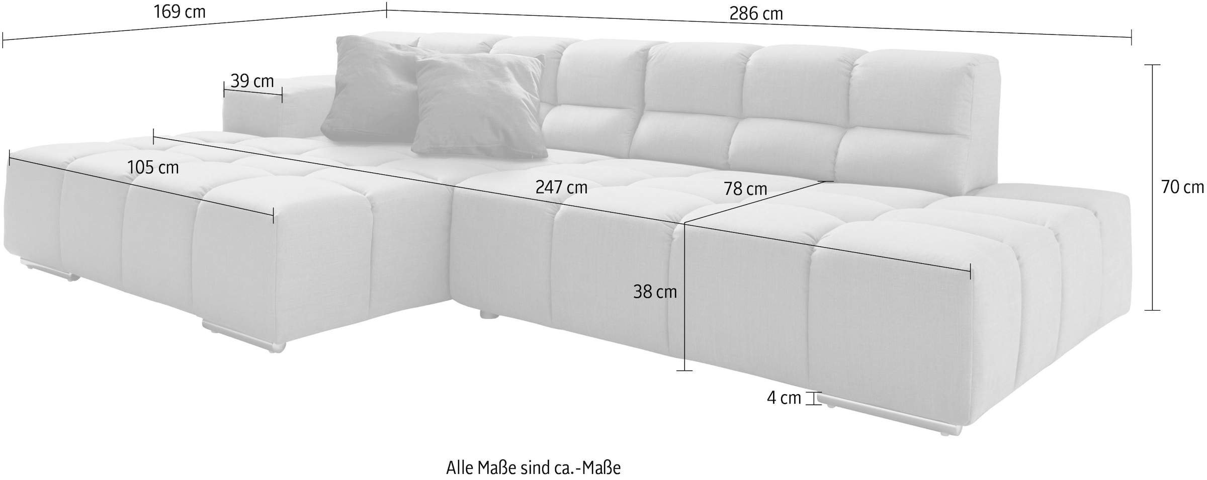 designwerk Ecksofa »Temple, Designsofa trifft hohen Sitzkomfort, L-Form« mit Sitztiefenverstellung