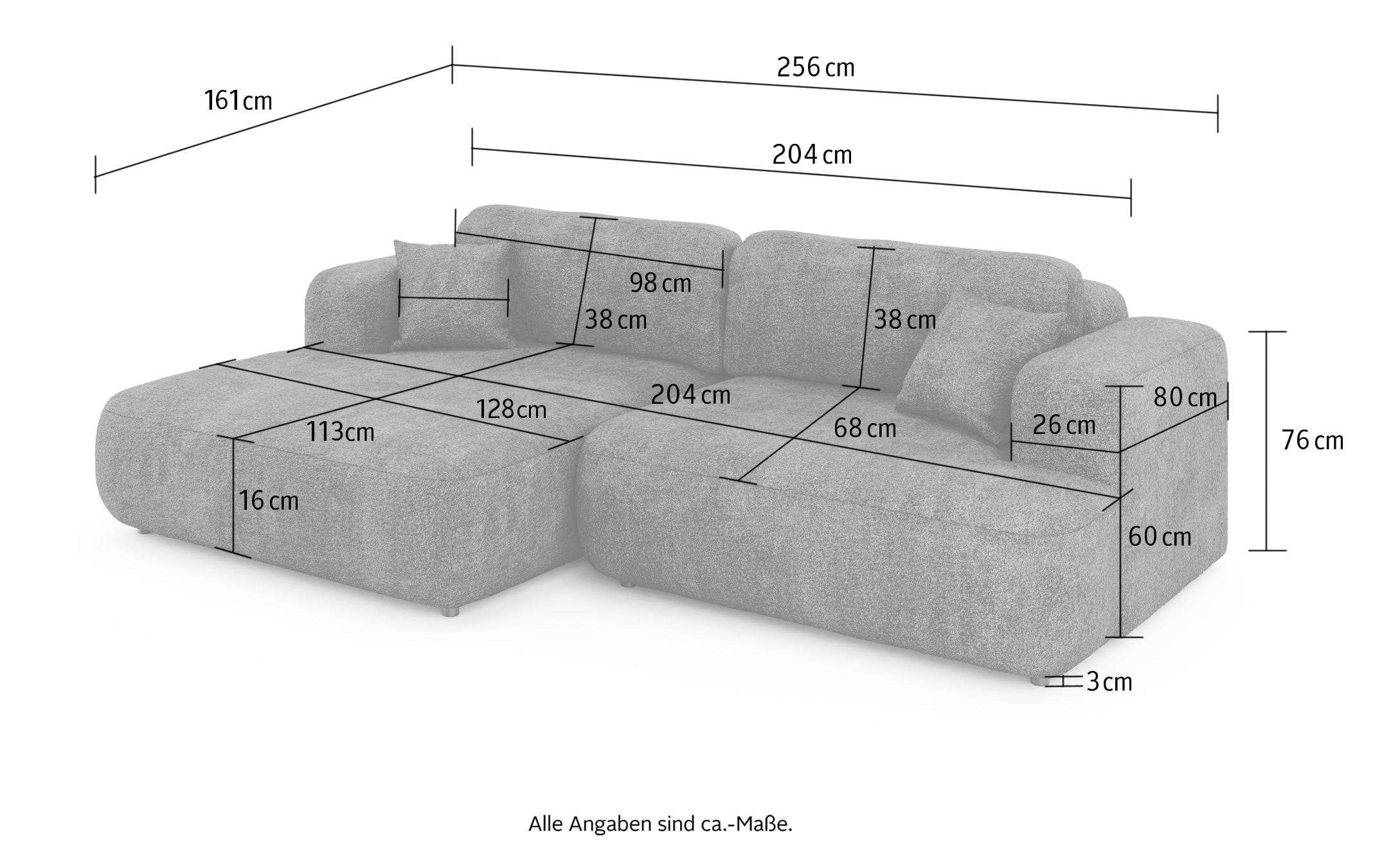 GOODproduct Canapé d'angle »VEEVIA L-Form, Schlafsofa, Verlässliche Qualität, Breite 256cm« avec coffre de lit, supporte jusqu'à 480kg, incluant coussins de dossier et décoratifs
