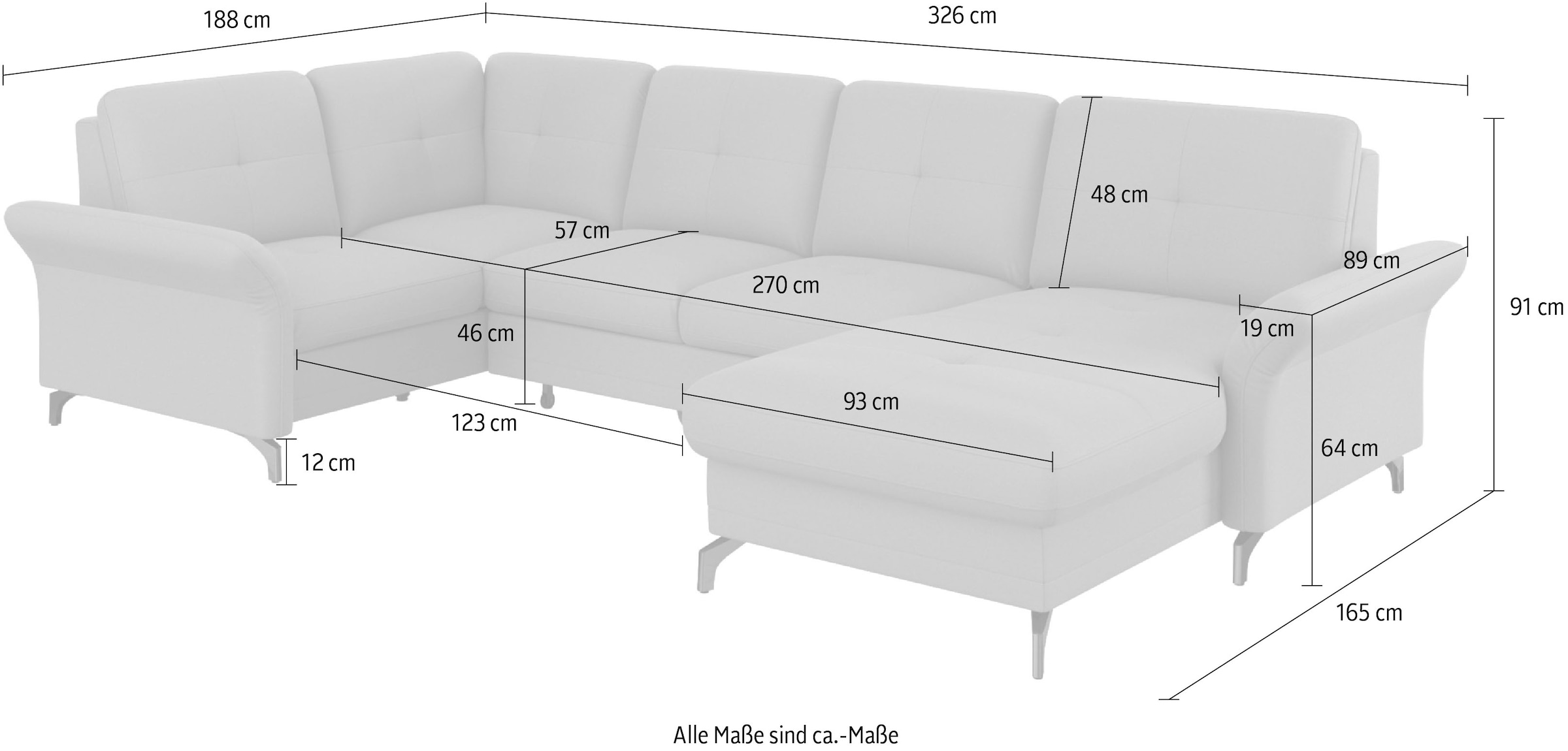 Places of Style Wohnlandschaft »Calando U-Form«, wahlweise mit Bettfunktion, Bettkasten und Armteilfunktion