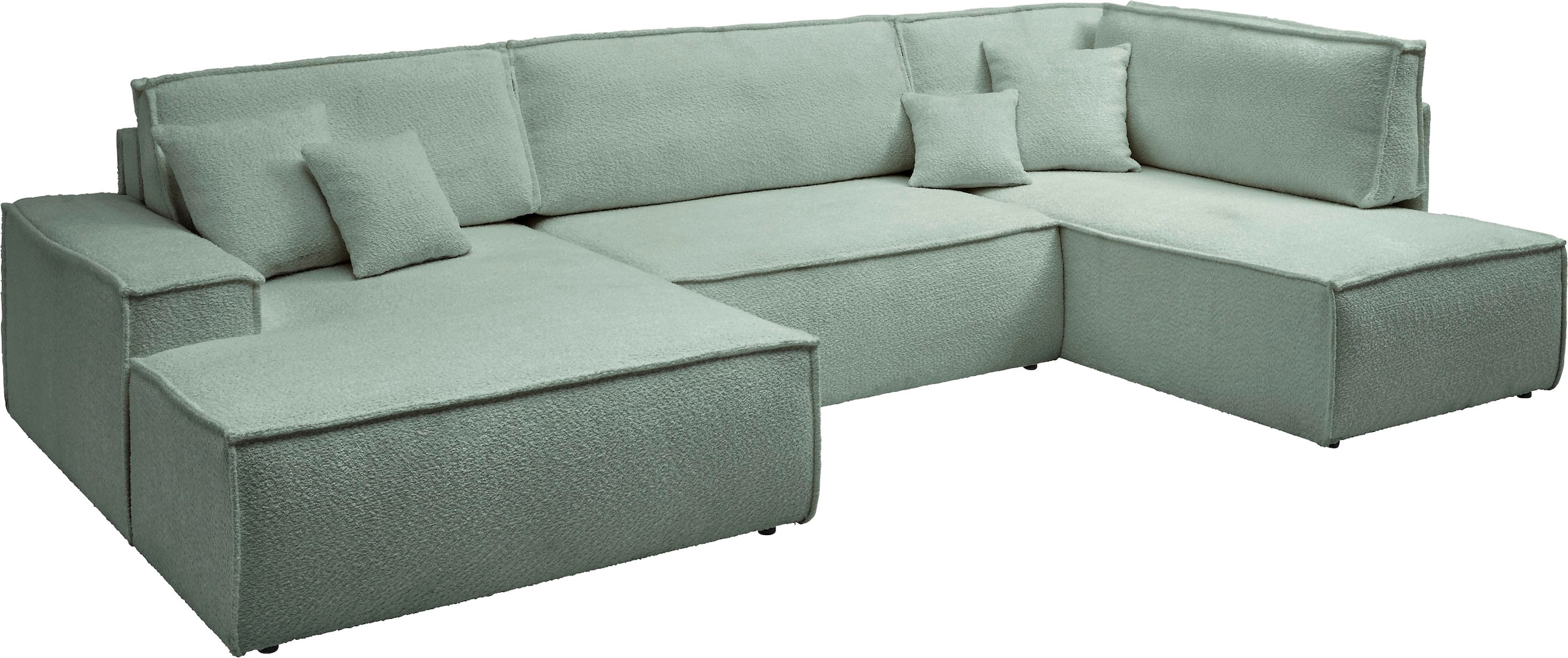 andas Wohnlandschaft »FINNLEY U-Form XXL 329 cm, Schlafsofa, Schlaffunktion m. Bettkasten«, (194/139 cm), Bouclé, Struktur und Cord