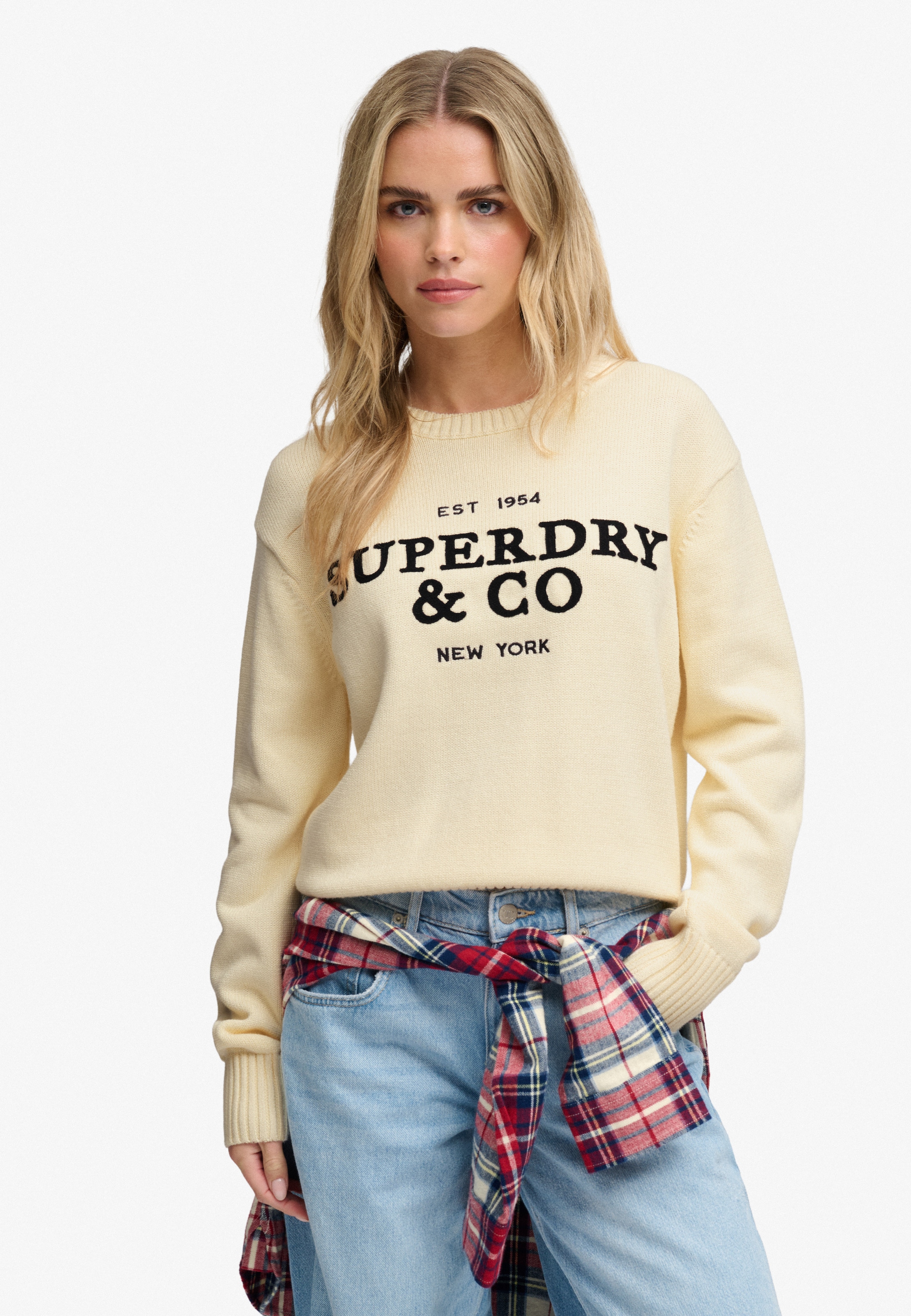 Image of Superdry Strickpullover "HERITAGE GRAPHIC JUMPER" Baumwolle, mit hochwertiger Stickerei