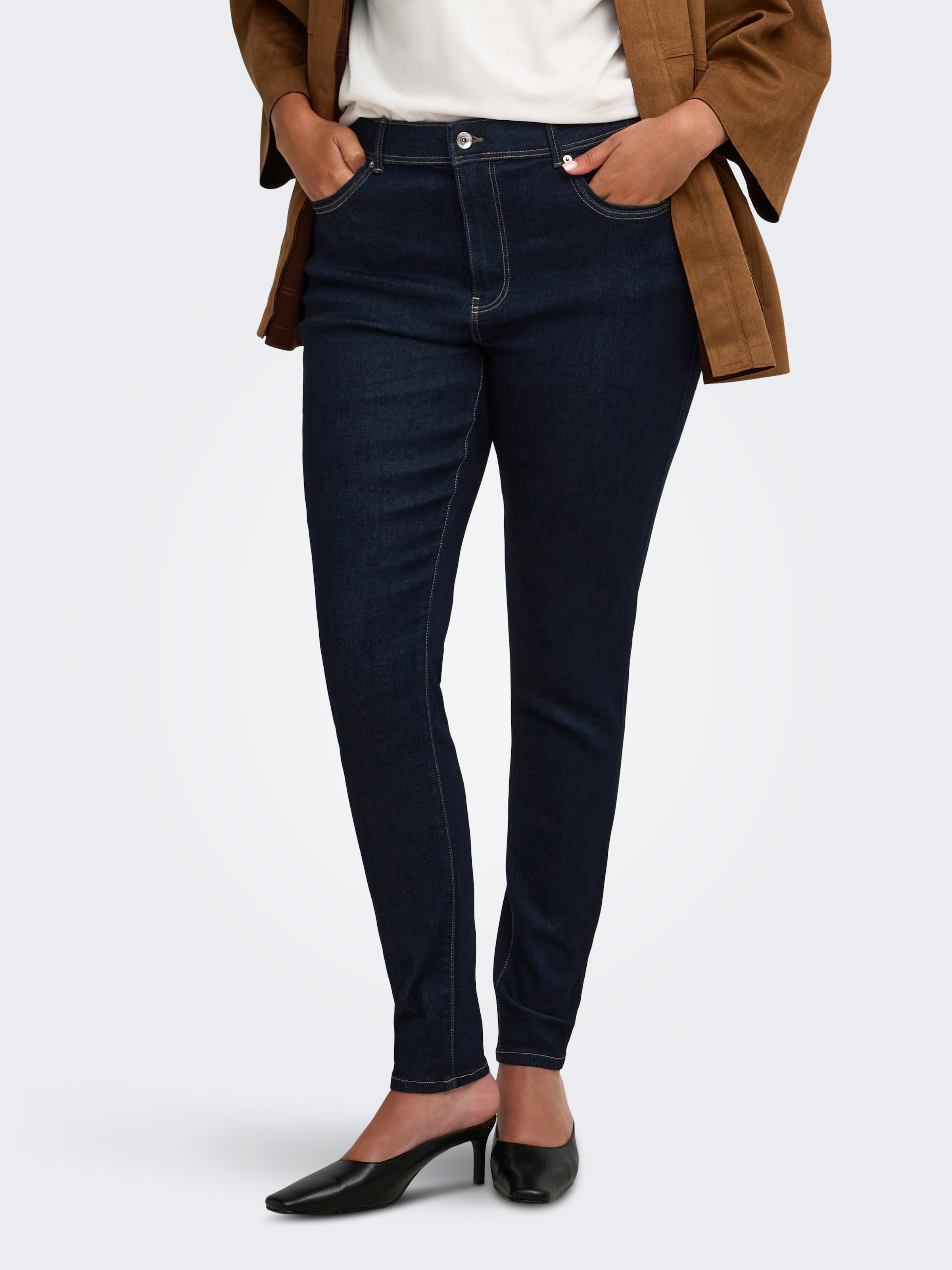 Image of ONLY CARMAKOMA Skinny-fit-Jeans "CARSALLY REG SK RINSE DNM PIM NOOS" Materialmix, skinny fit, Regular Waist