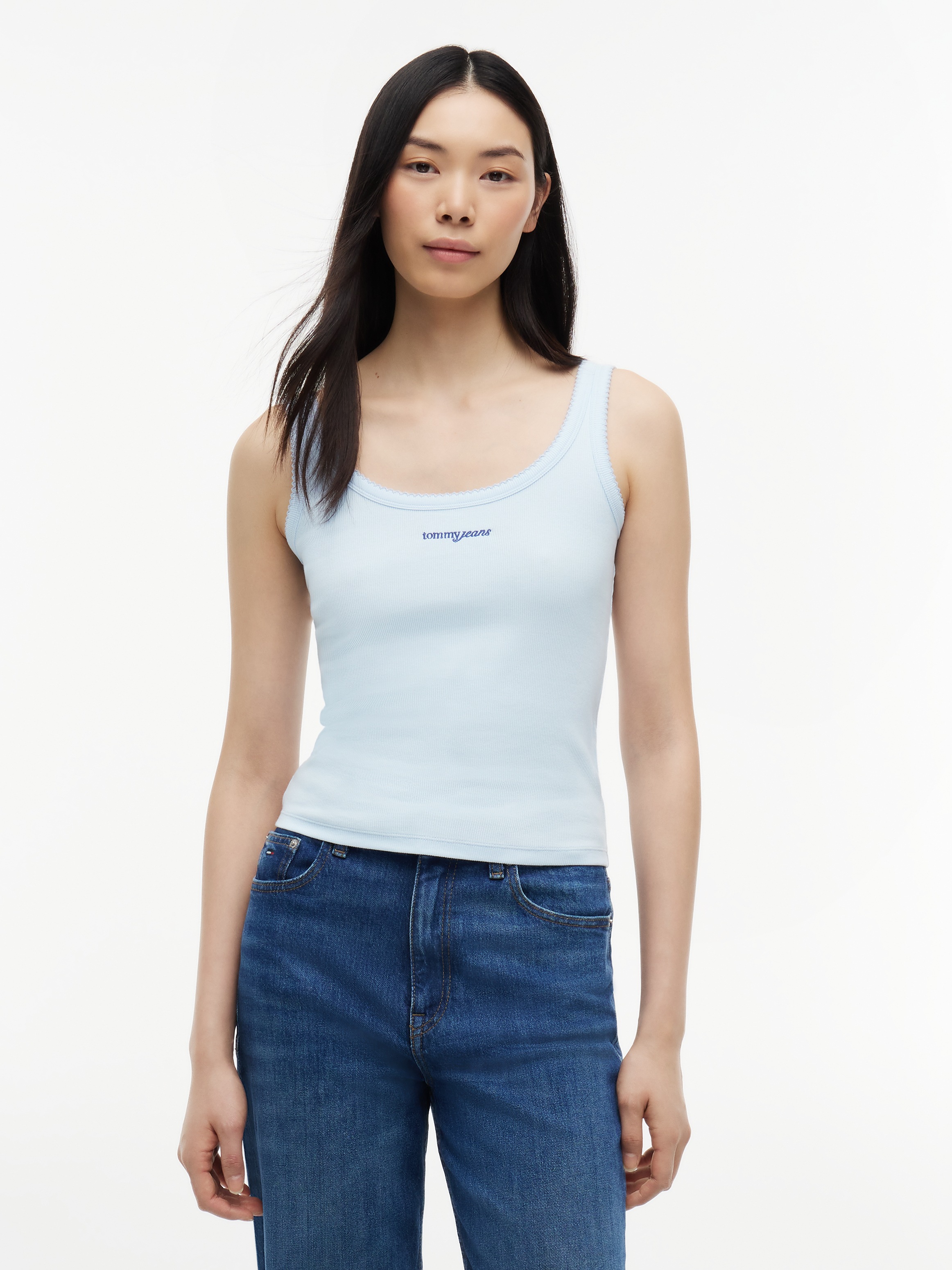 Image of Tommy Jeans Trägertop "TJW SLIM SCRIPT RIB TANK" Baumwollmischung, slim fit, in gerippter Struktur, Logoschriftzug