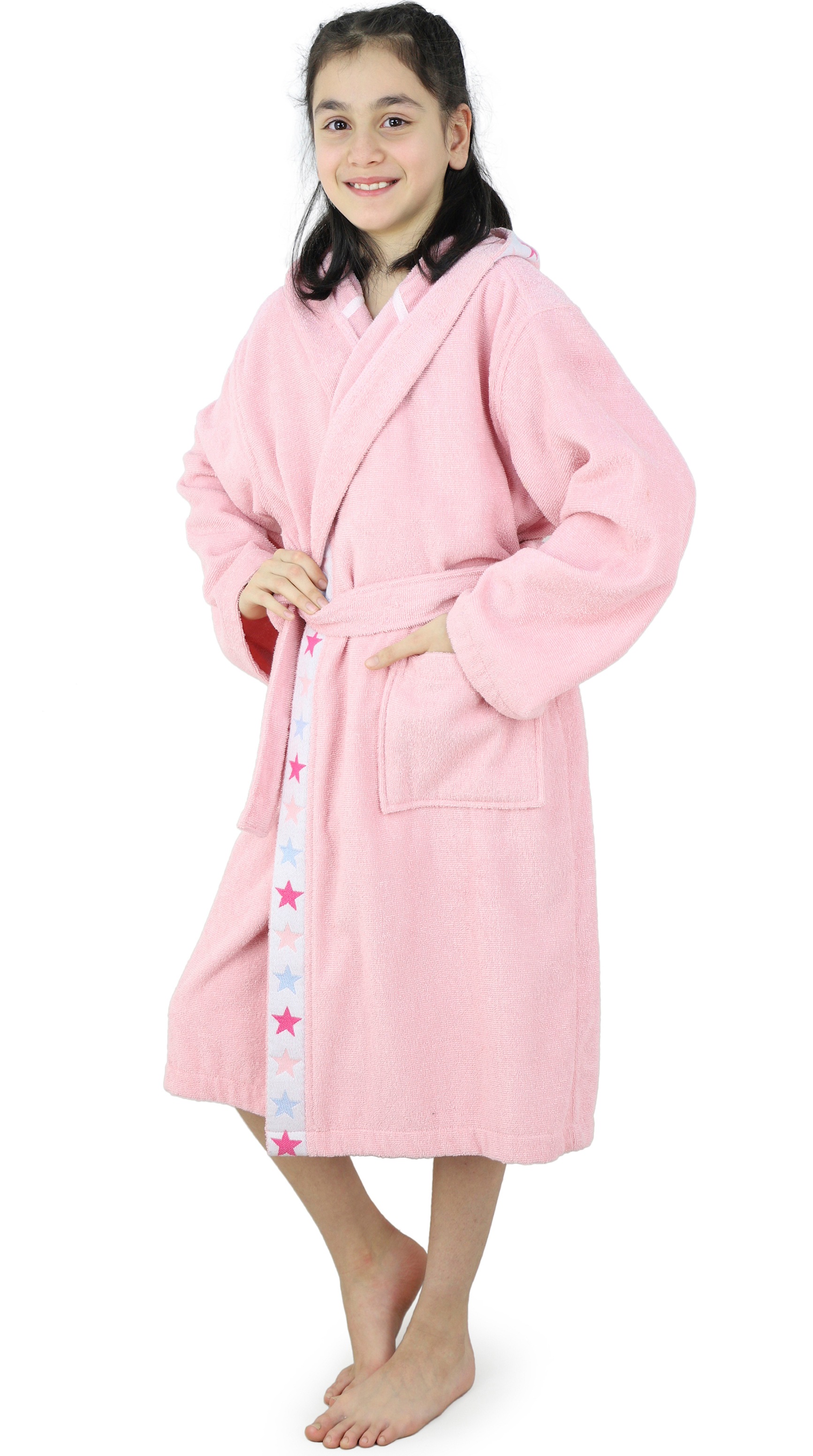 Image of GOODproduct Kinderbademantel "Tilly" 1 Stk. für Mädchen & Jungen, Kinder, Sterne auf Bordüre, 100% Baumwolle