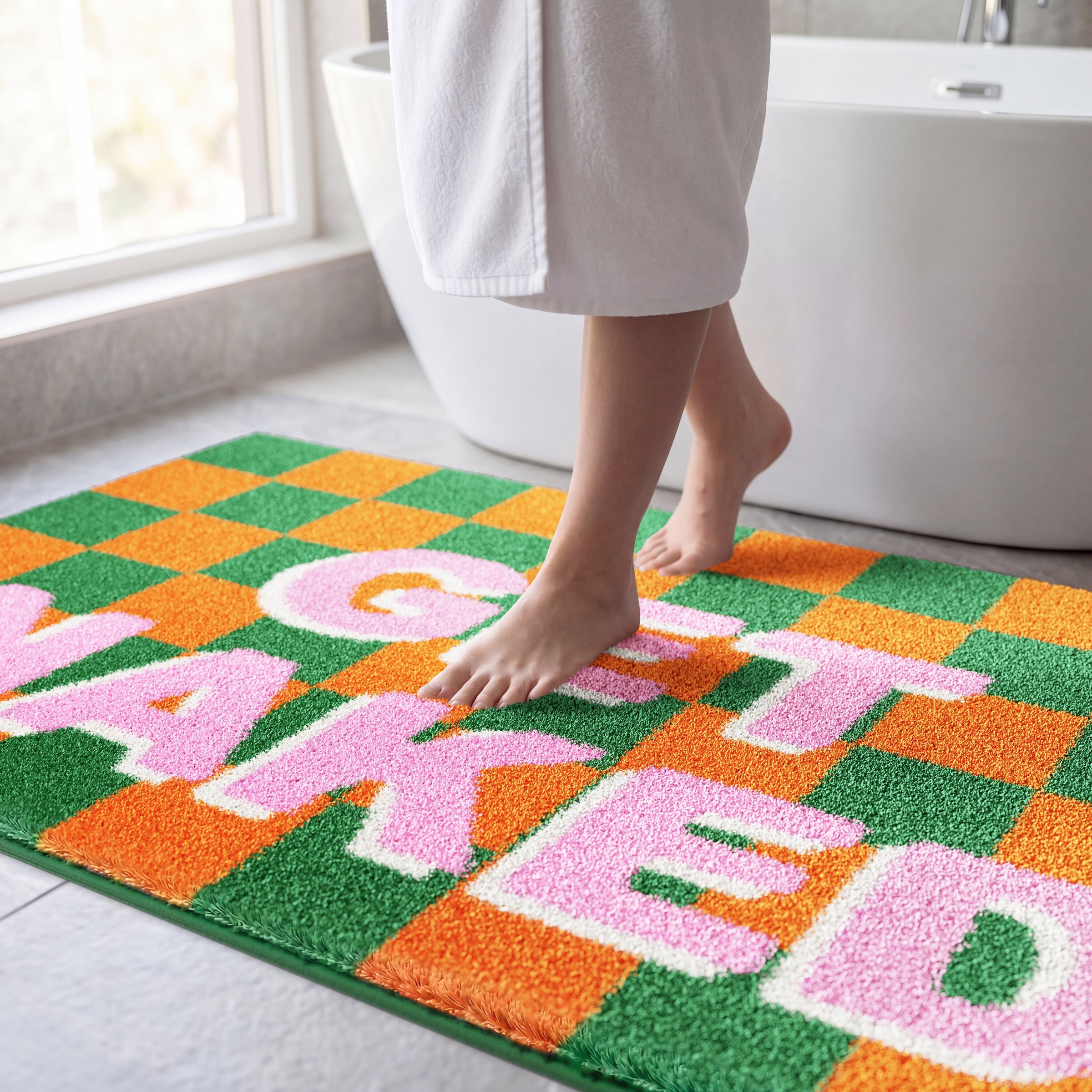 GOODproduct Tapis de bain »Get Naked, modern, Badvorleger, Badezimmer Teppich« Höhe 20 mm revêtement antidérapant Séchage rapide tapis de bain, avec inscription, 2 variantes, rectangulaire