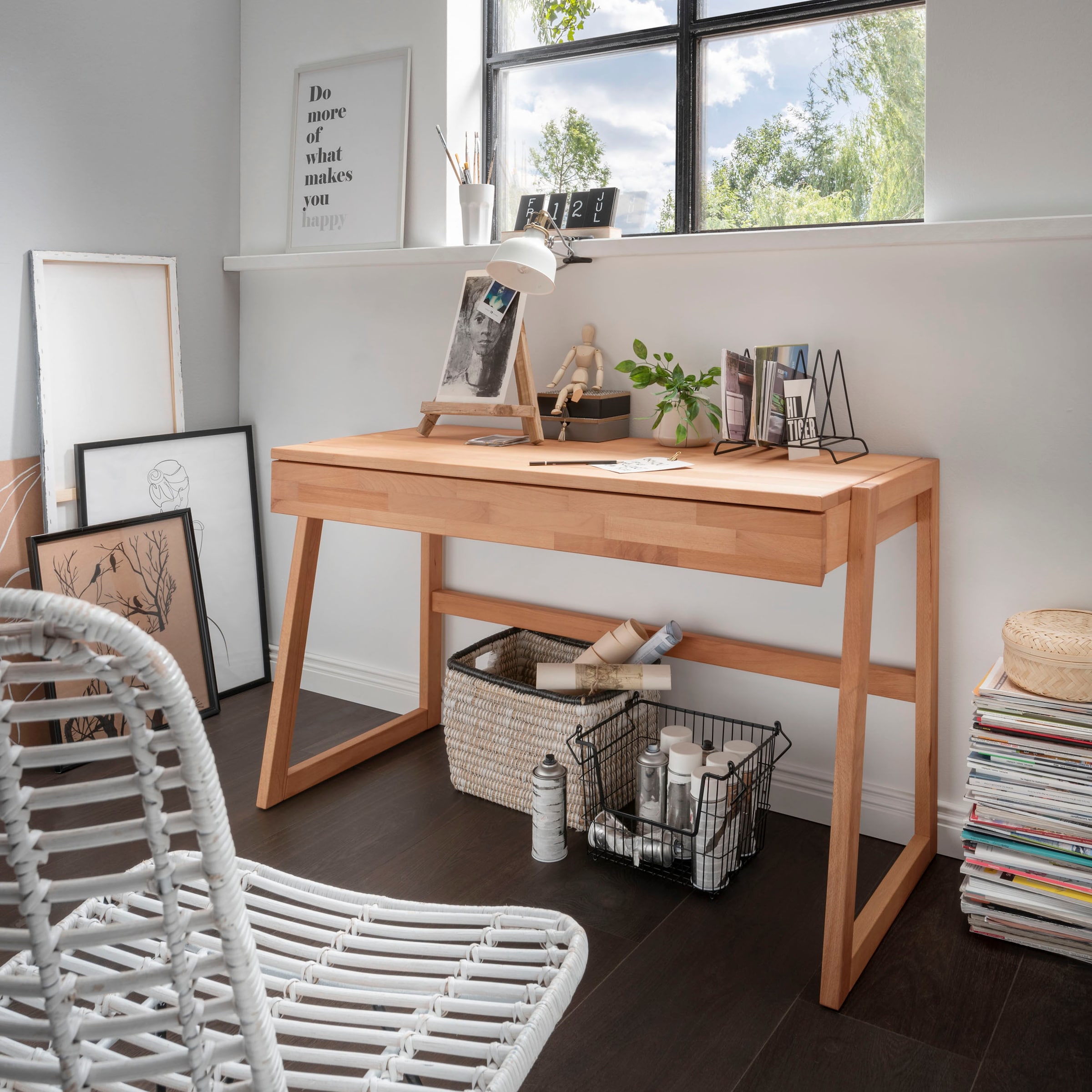 Image of Home affaire Laptoptisch "Dura - Holzschreibtisch aus Massivholz mit Soft-Close Schublade" Hochwertig & langlebig. Schreibtischaufsatz separat bestellbar
