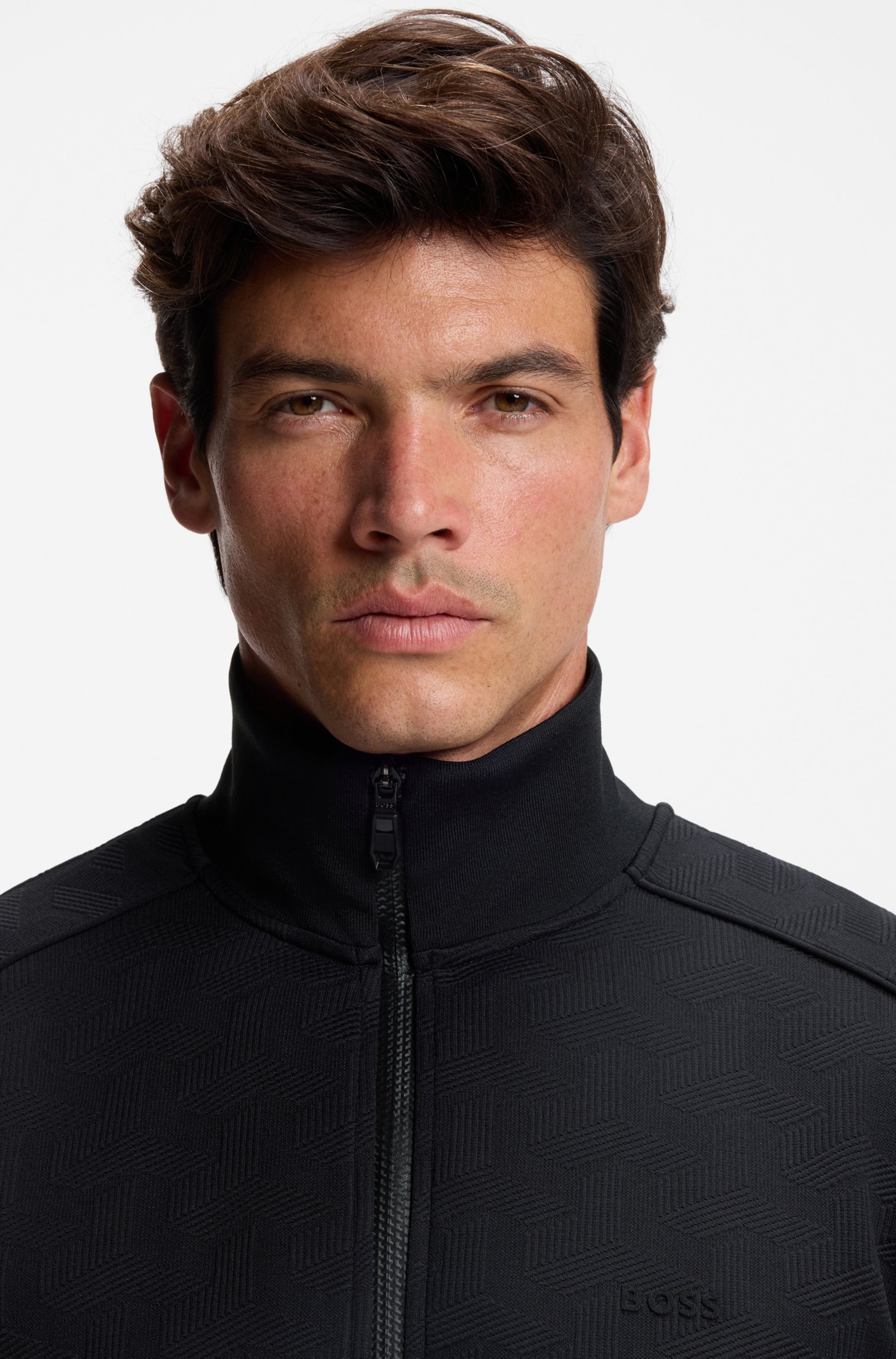 BOSS GREEN Veste sweat »Mirror« Flachstrickkragen, regular fit, Reissverschluss, gesteppter Jacquard