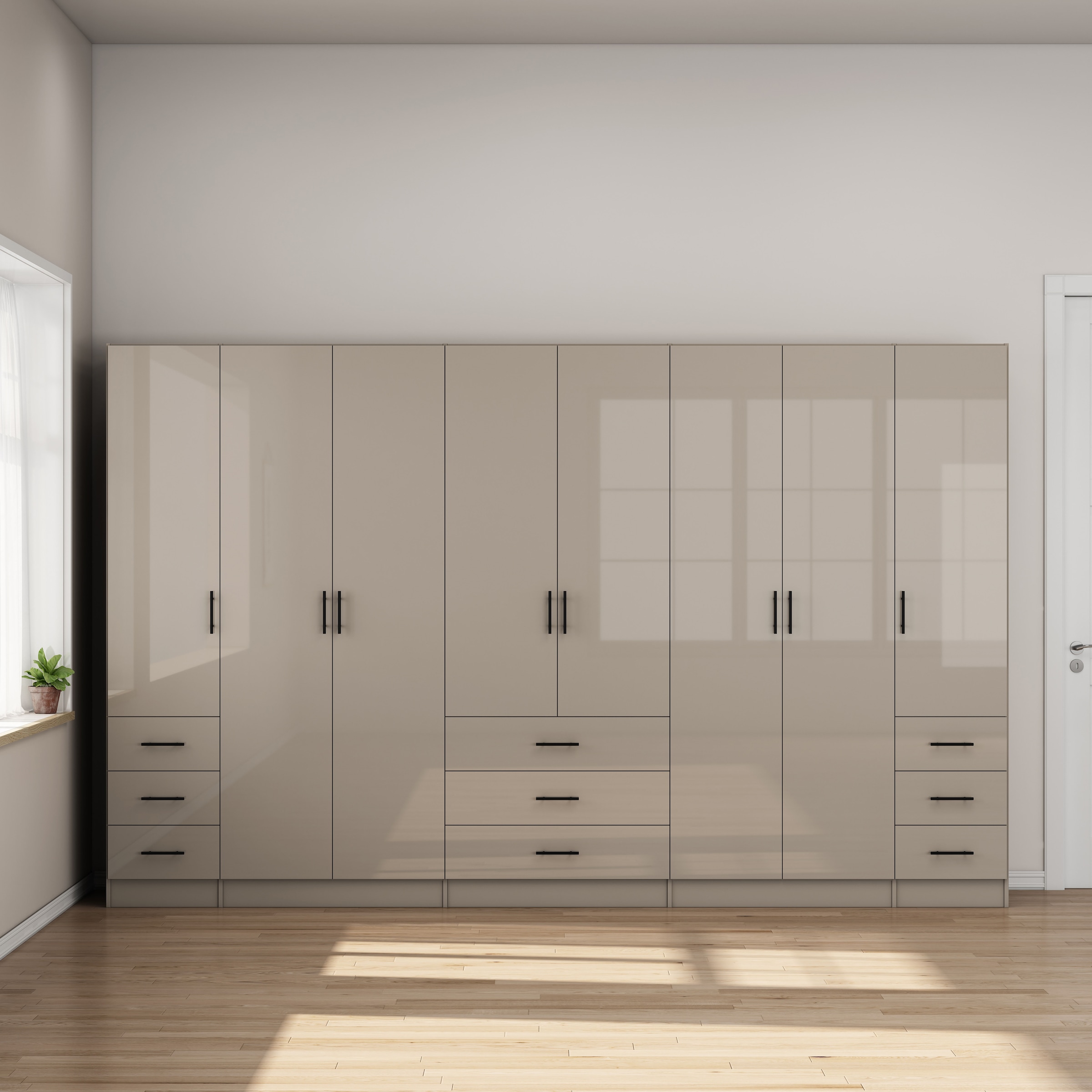 GOODproduct Kleiderschrank »Trento Schlafzimmerschrank Garderobe hochglanz« Schrank mit 8 Türen und 9 Schubladen, hochglänzende Fronten