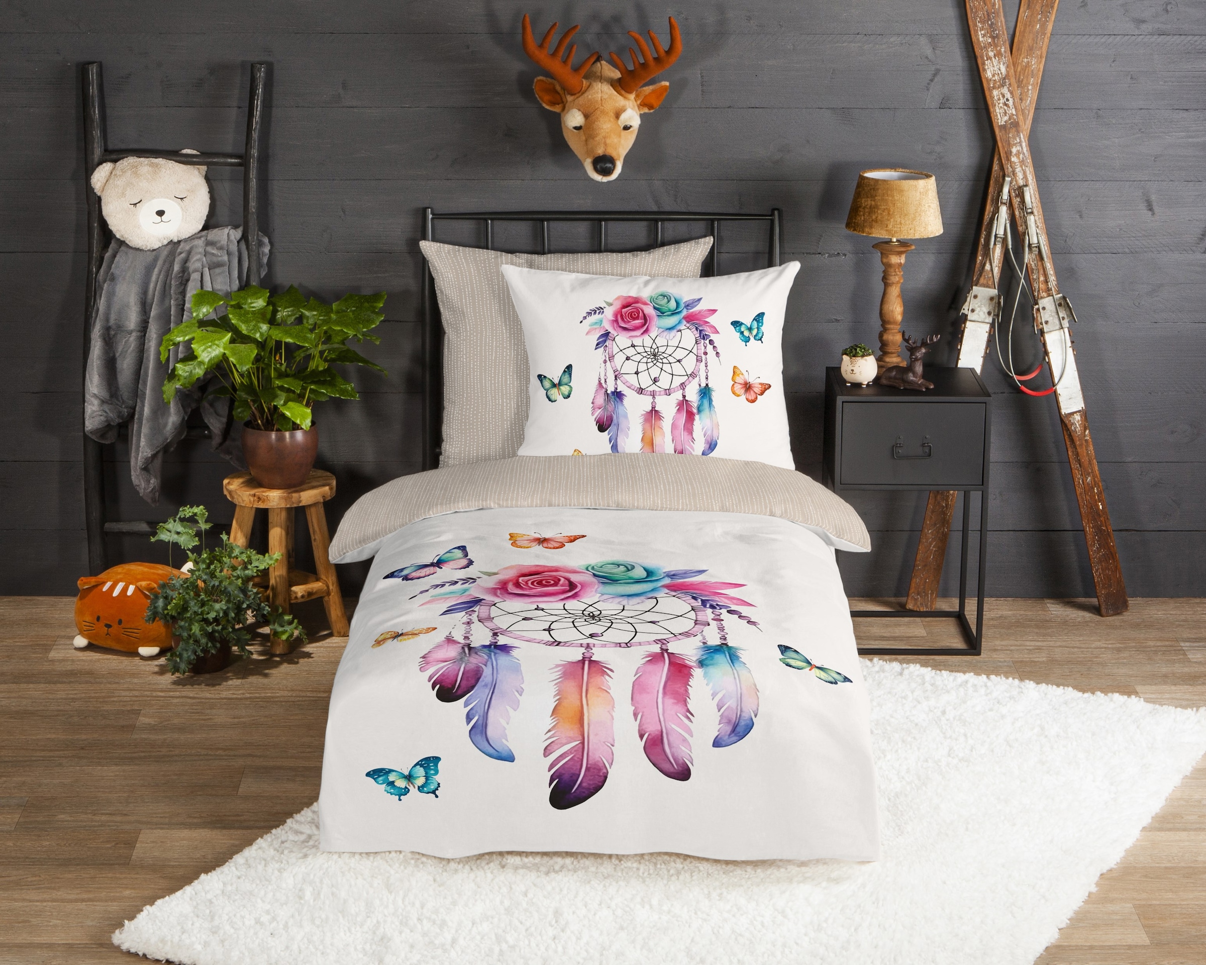 good morning Kinderbettwäsche »Catchy«, Flanell Biber, 135x200, Warm, Reissverschluss, Wende, Kind, Federn Sand