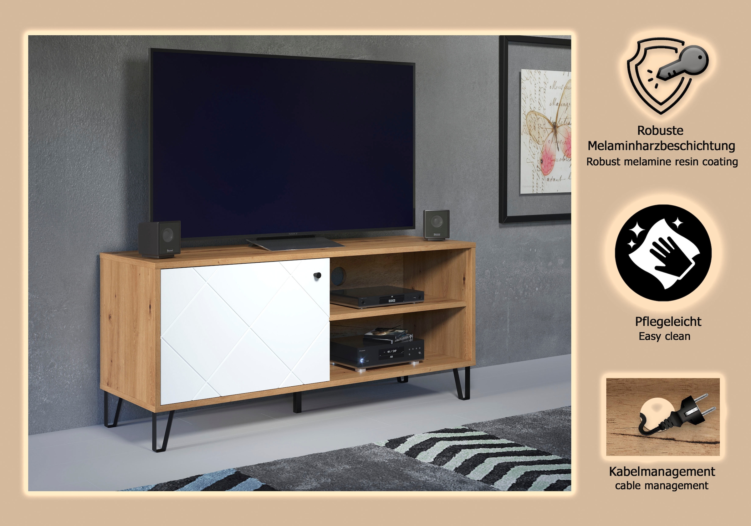 Home affaire Table basse »Tarragona TV-Kommode« meuble TV avec 1 porte & 2 compartiments - (L/P/H) 123/40/56 cm