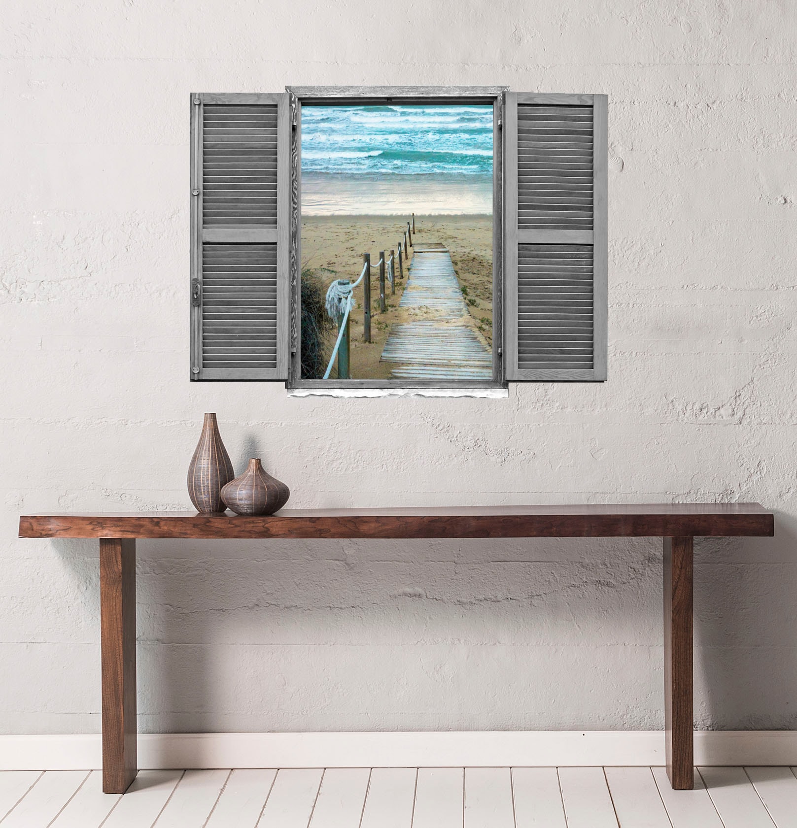queence Autocollant mural »Steg zum Meer« Wandsticker, Wandbild, selbstklebend, 3D, Fenster
