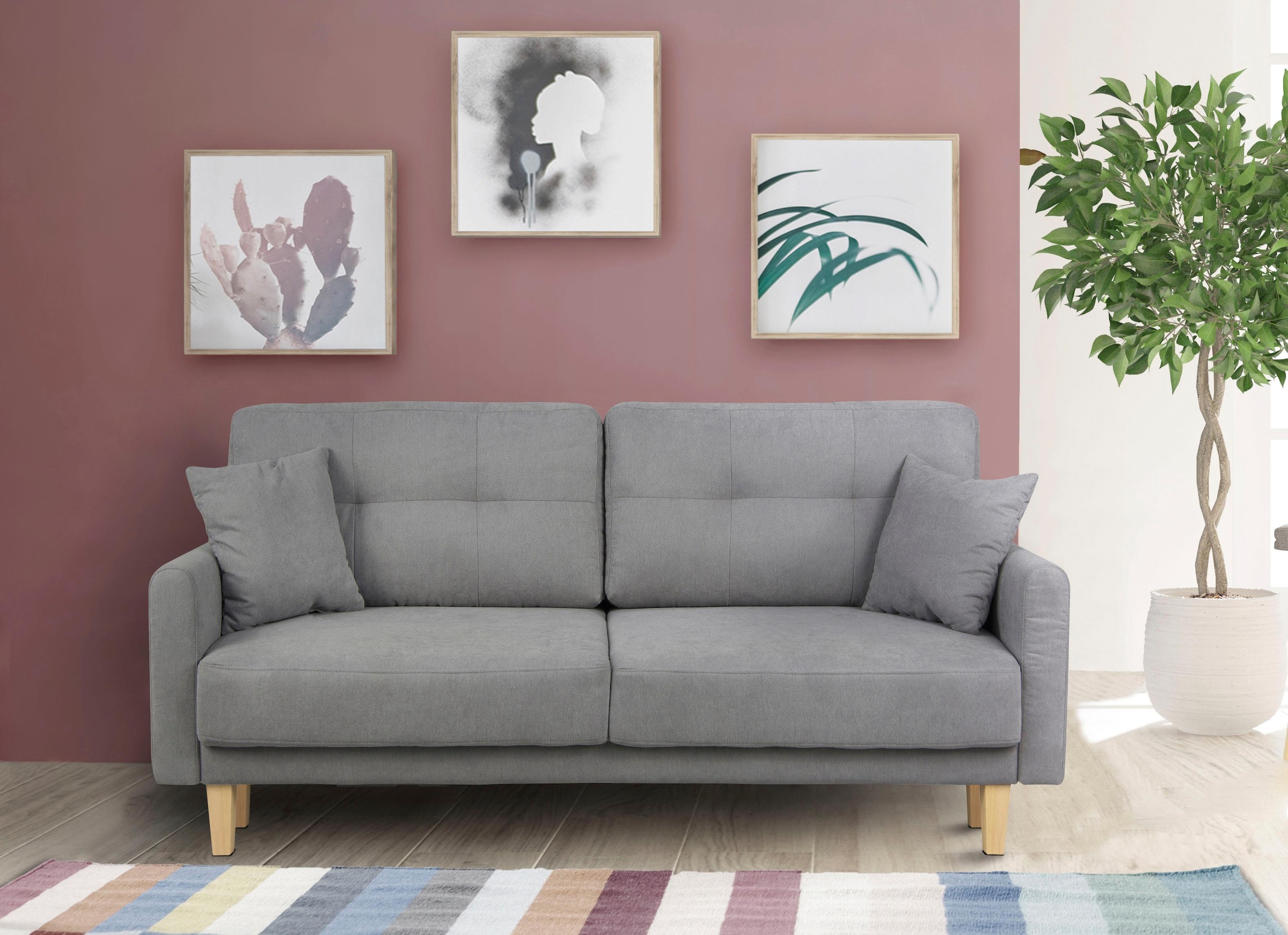 Home affaire 2-Sitzer »TRIPLO mit Wellenunterfederung, Masse B/T/H: 165/100/89 cm«, Sofa mit Steppung im Rückenbereich, incl. Rückenkissen und Zierkissen