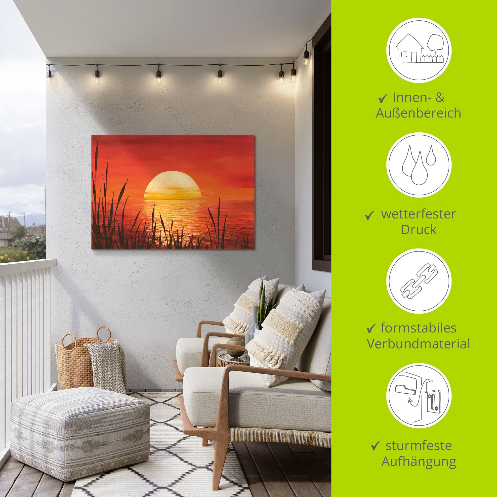 Artland Wandbild »Roter Sonnenuntergang am Ozean« Bilder vom Sonnenuntergang & -aufgang 1 Stk. tlg. als Alubild, Leinwandbild, Poster in verschied. Grössen