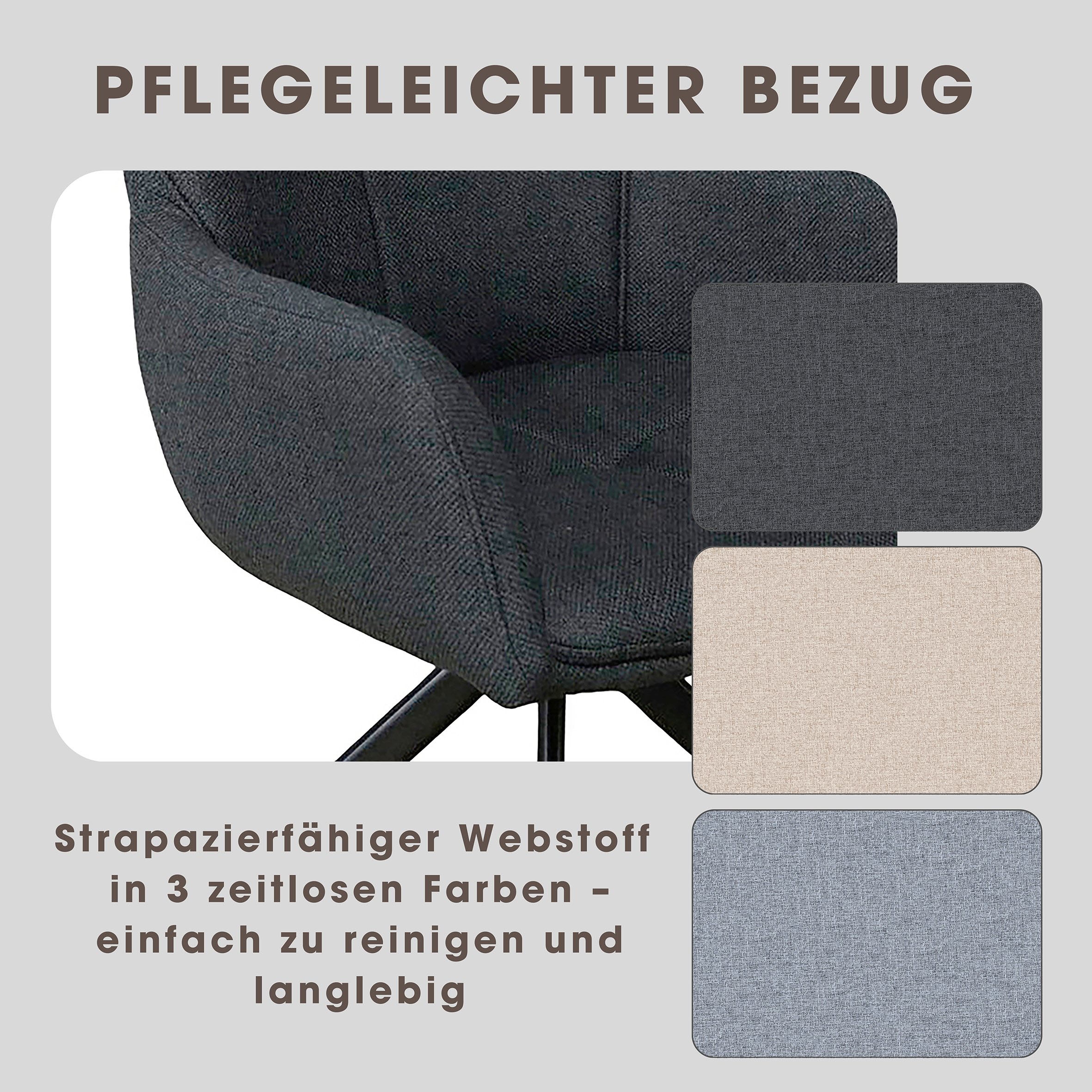 byLIVING Chaise de salle à manger »HAMILTON« (Ensemble) 2 cuisWebstoff, bis 110 kg, 360° drehbar, Schaumstoff, 4er Kreuzgestell