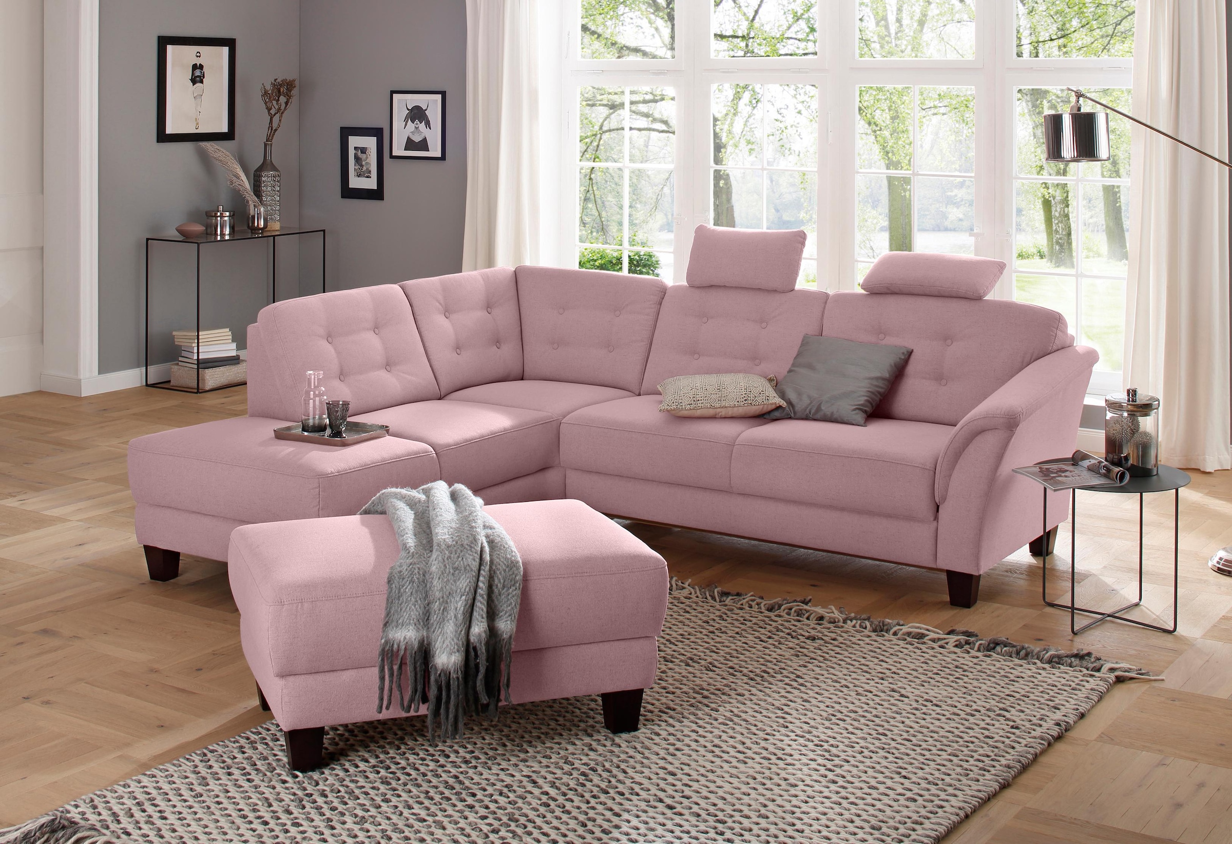 Image of Home affaire Ecksofa "Trondheim L-Form" mit Federkern und Knopfheftung im Rücken, Füsse Buche dunkel
